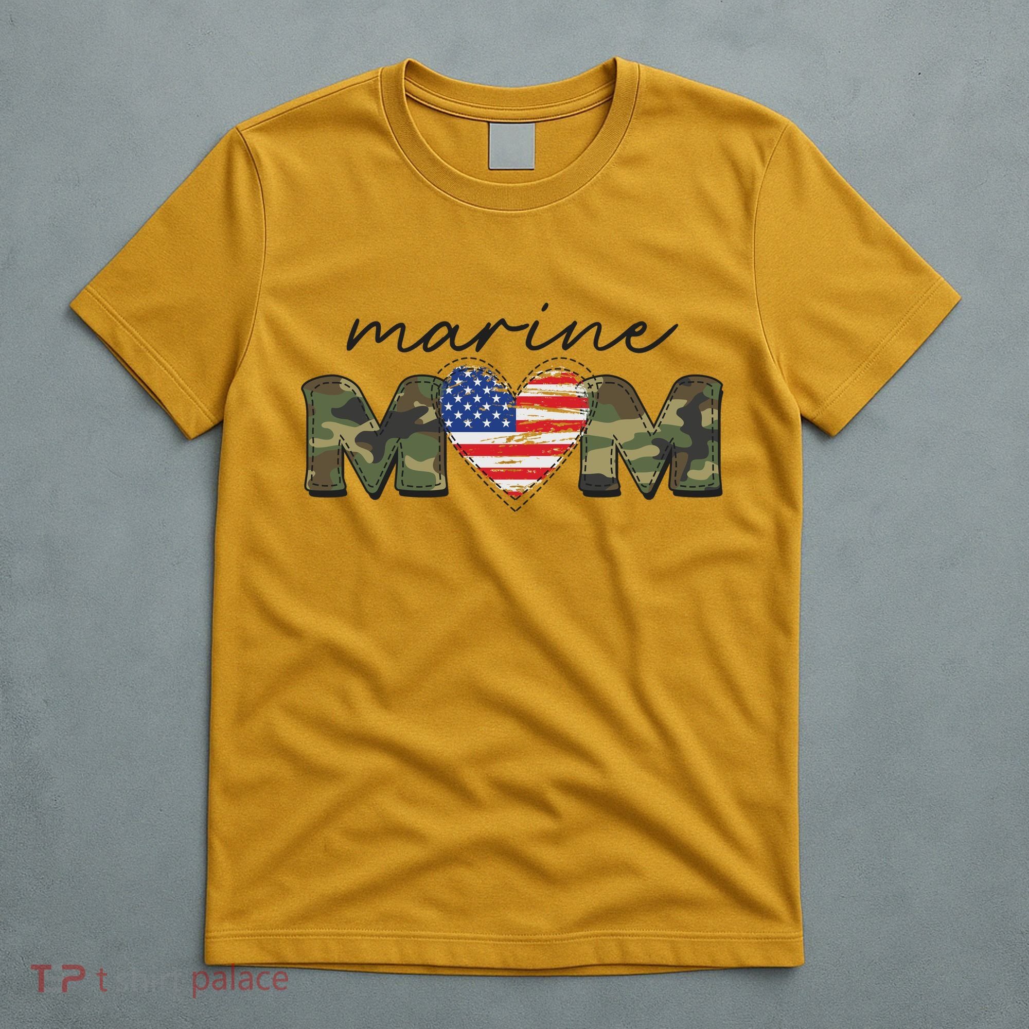 Cute Camouflage Marine Mom American Flag Heart T-Shirt