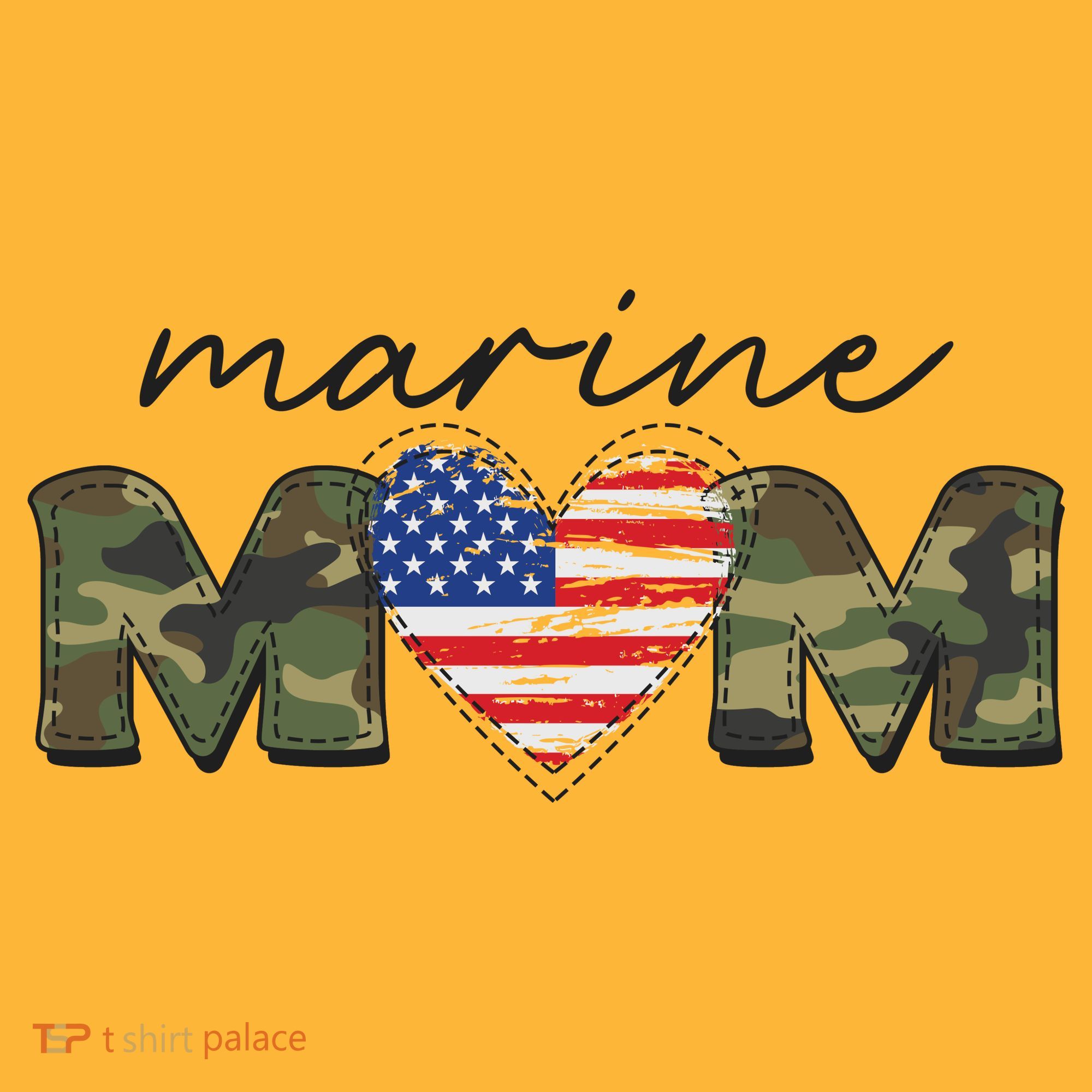 Cute Camouflage Marine Mom American Flag Heart T-Shirt