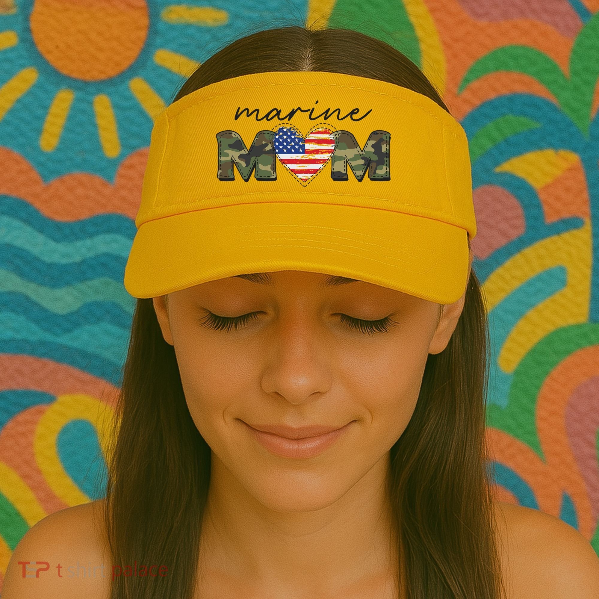Cute Camouflage Marine Mom American Flag Heart Visor