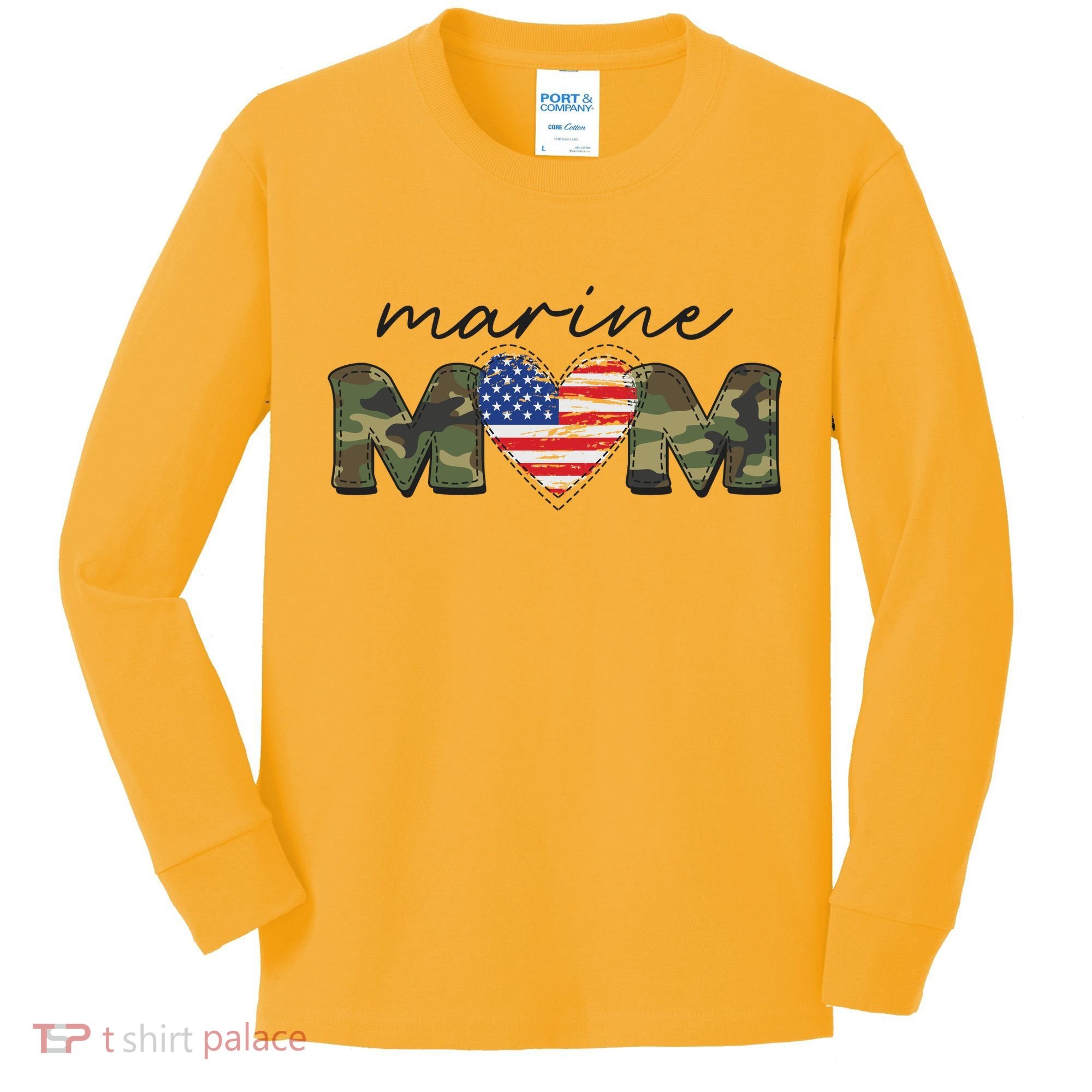 Cute Camouflage Marine Mom American Flag Heart Kids Long Sleeve Shirt