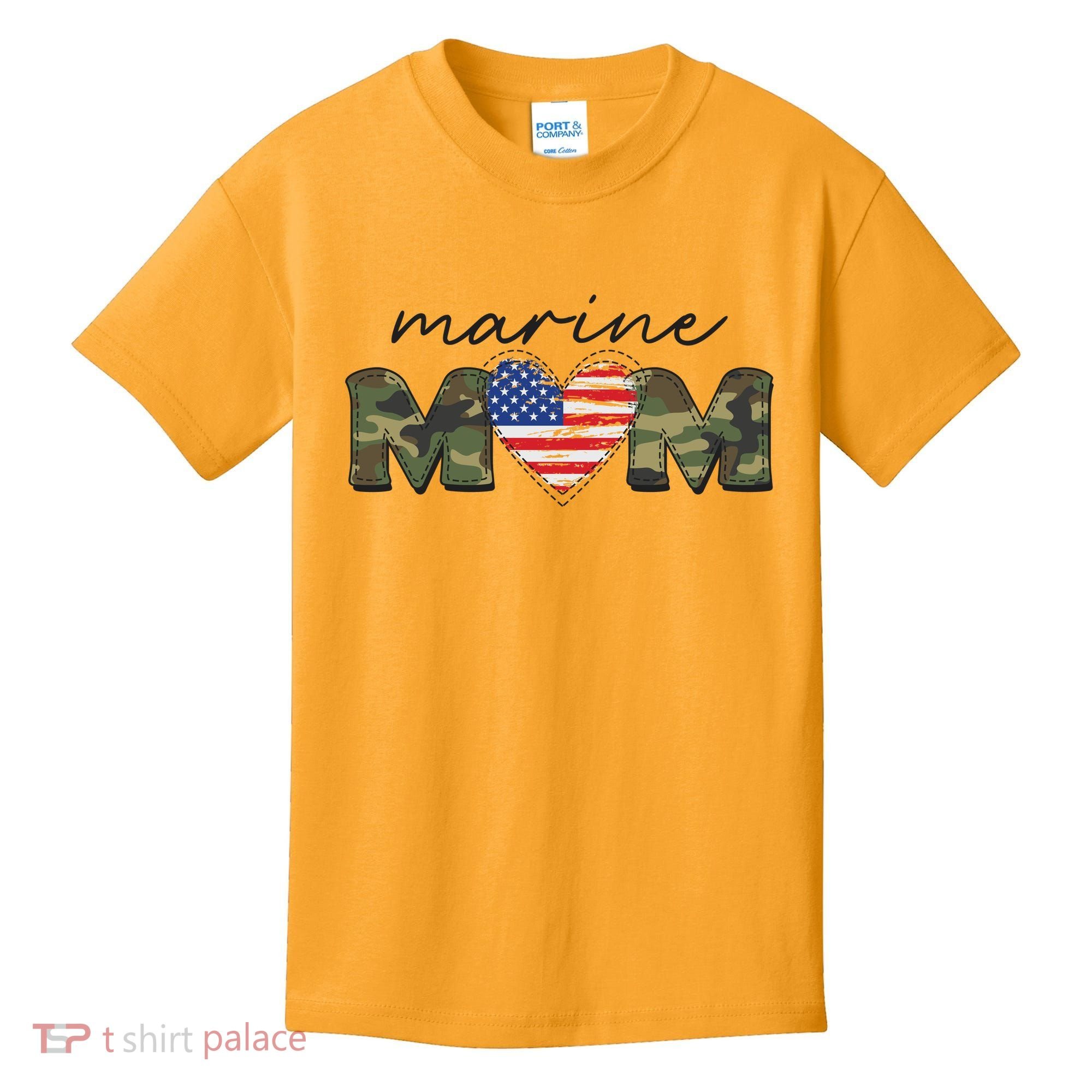 Cute Camouflage Marine Mom American Flag Heart Kids T-Shirt
