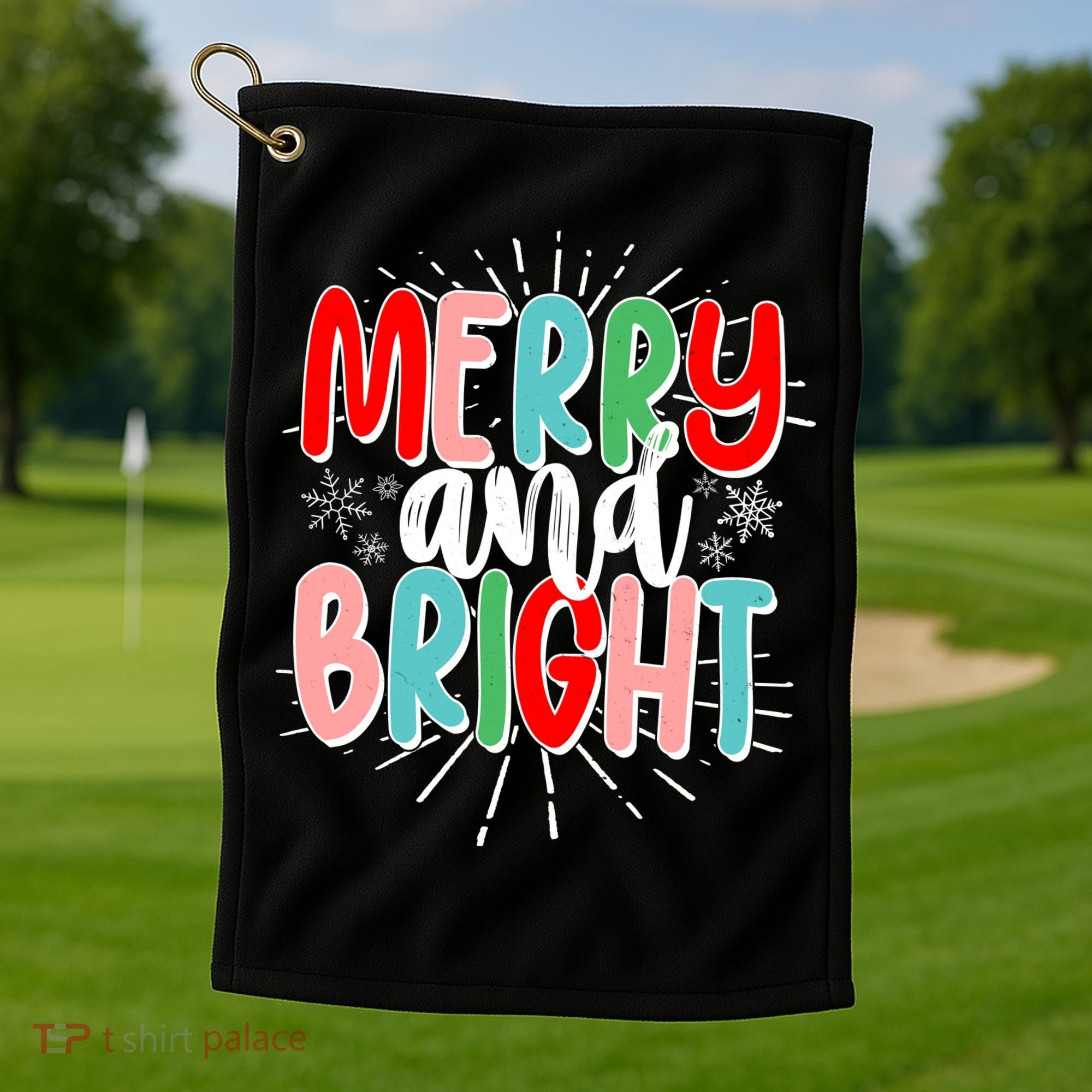 Cute Christmas Merry And Bright Golf Towel