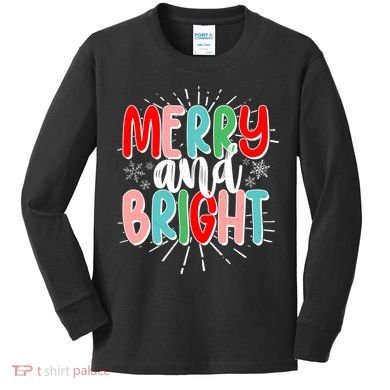 Cute Christmas Merry And Bright Kids Long Sleeve Shirt