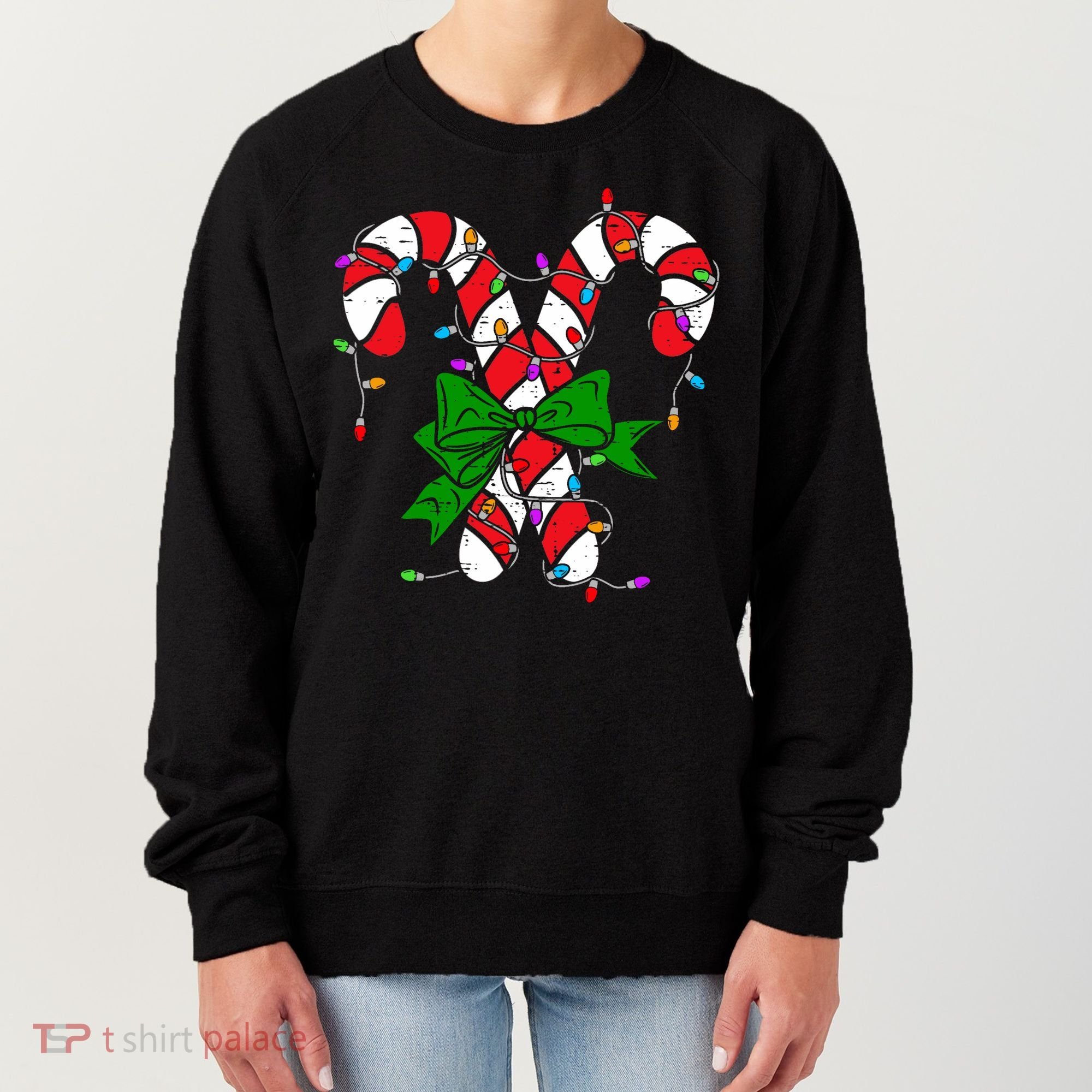 Candy Cane Merry And Bright Christmas Lights Women's Sweatshirt
