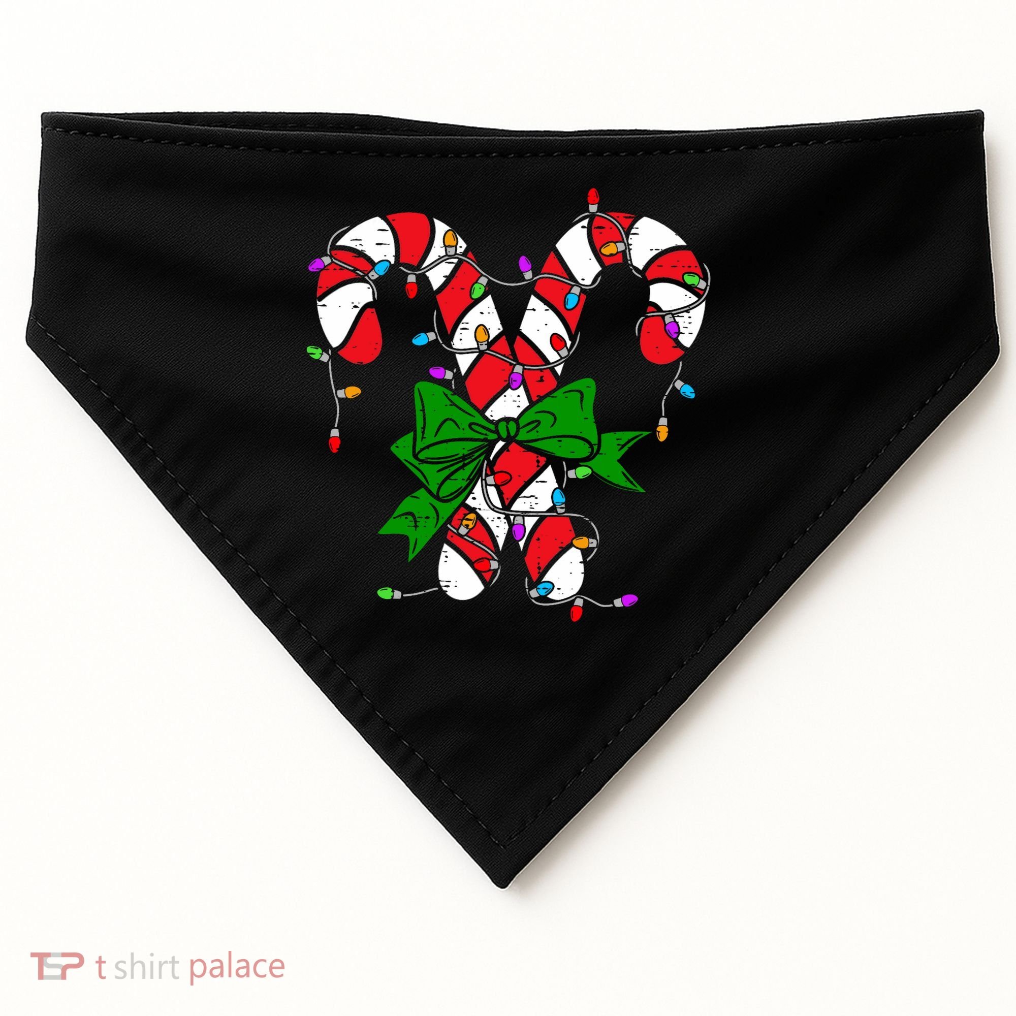 Candy Cane Merry And Bright Christmas Lights USA-Made Doggie Bandana