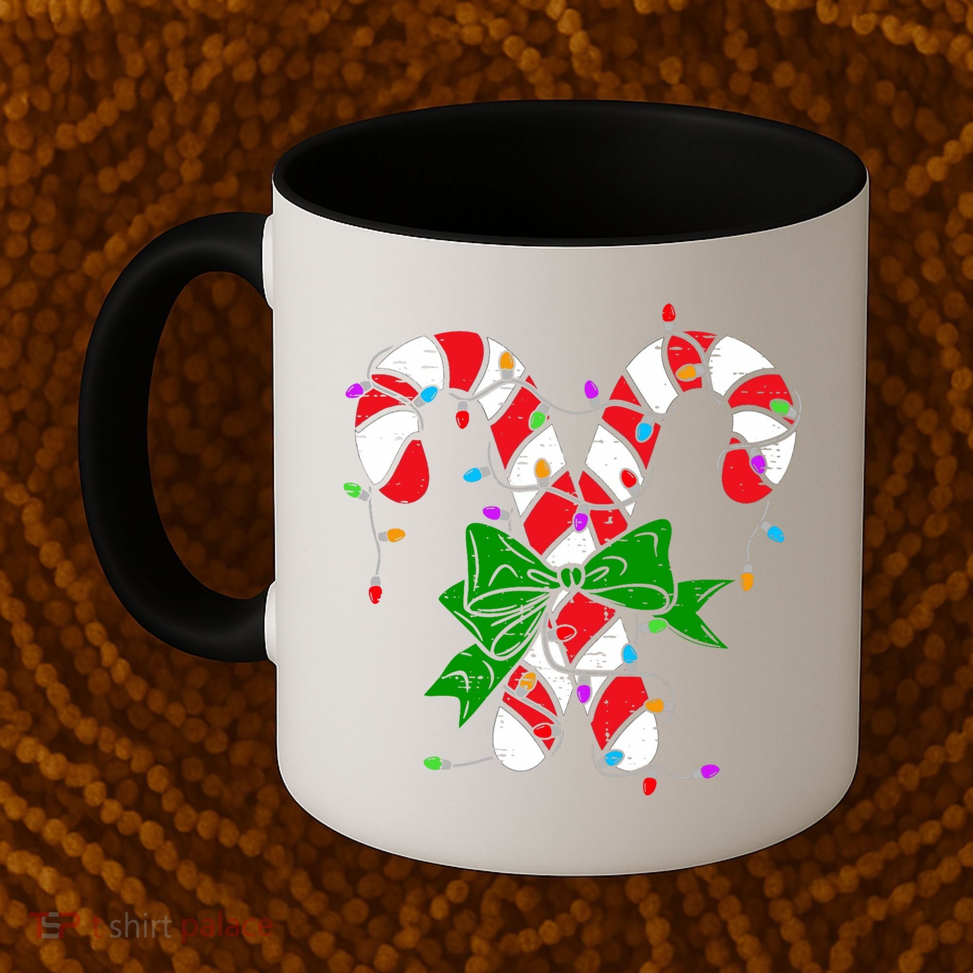 Candy Cane Merry And Bright Christmas Lights Coffee Mug