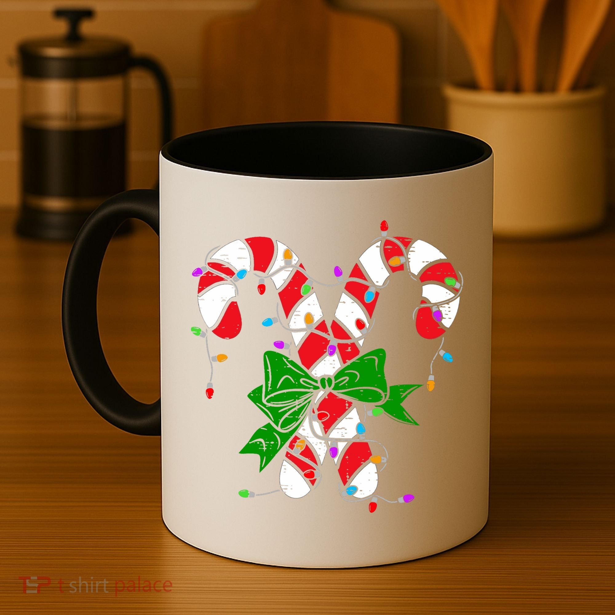 Candy Cane Merry And Bright Christmas Lights Coffee Mug