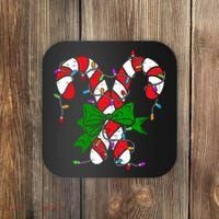 Candy Cane Merry And Bright Christmas Lights Coaster thumb 0