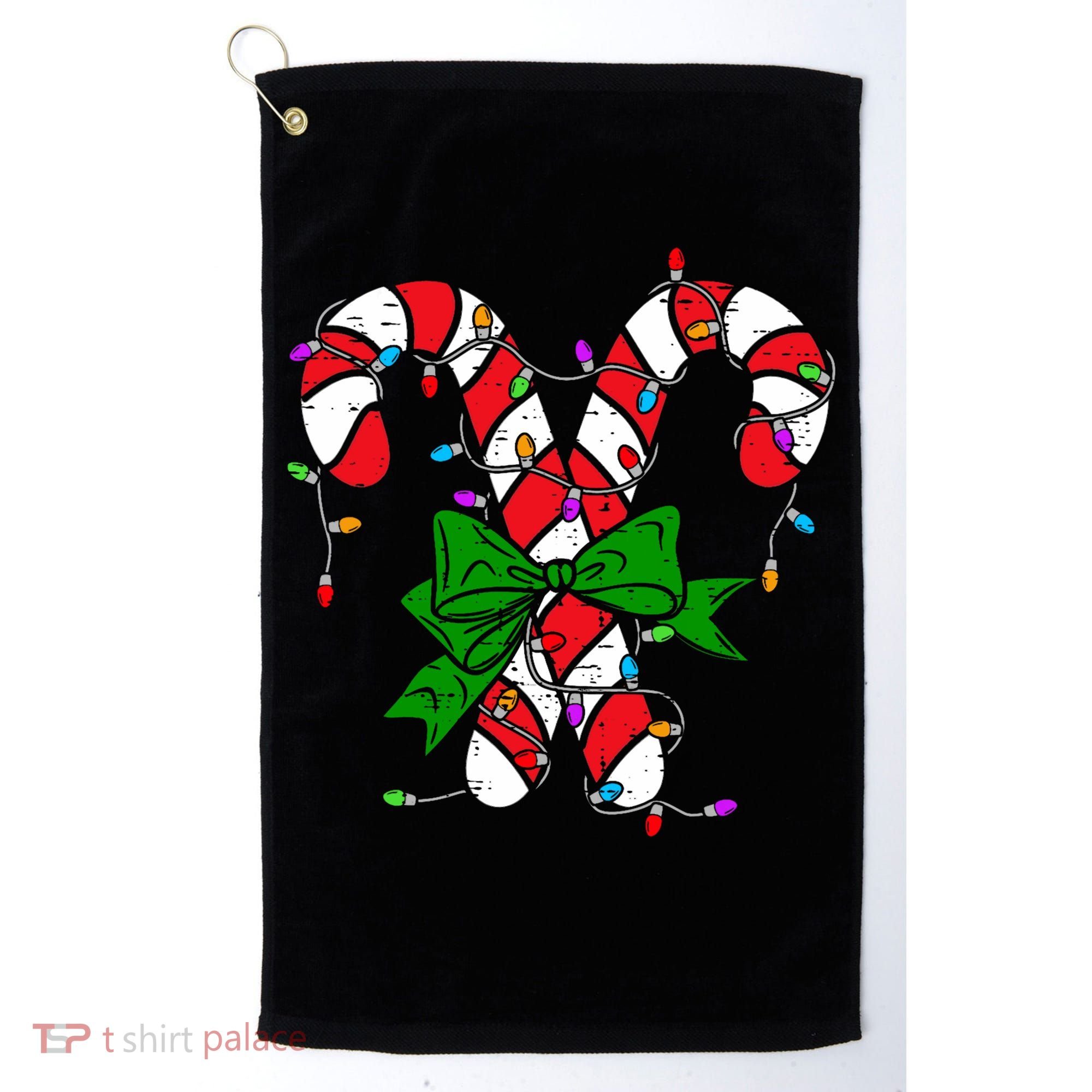 Candy Cane Merry And Bright Christmas Lights Golf Towel