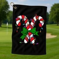 Candy Cane Merry And Bright Christmas Lights Golf Towel thumb 1