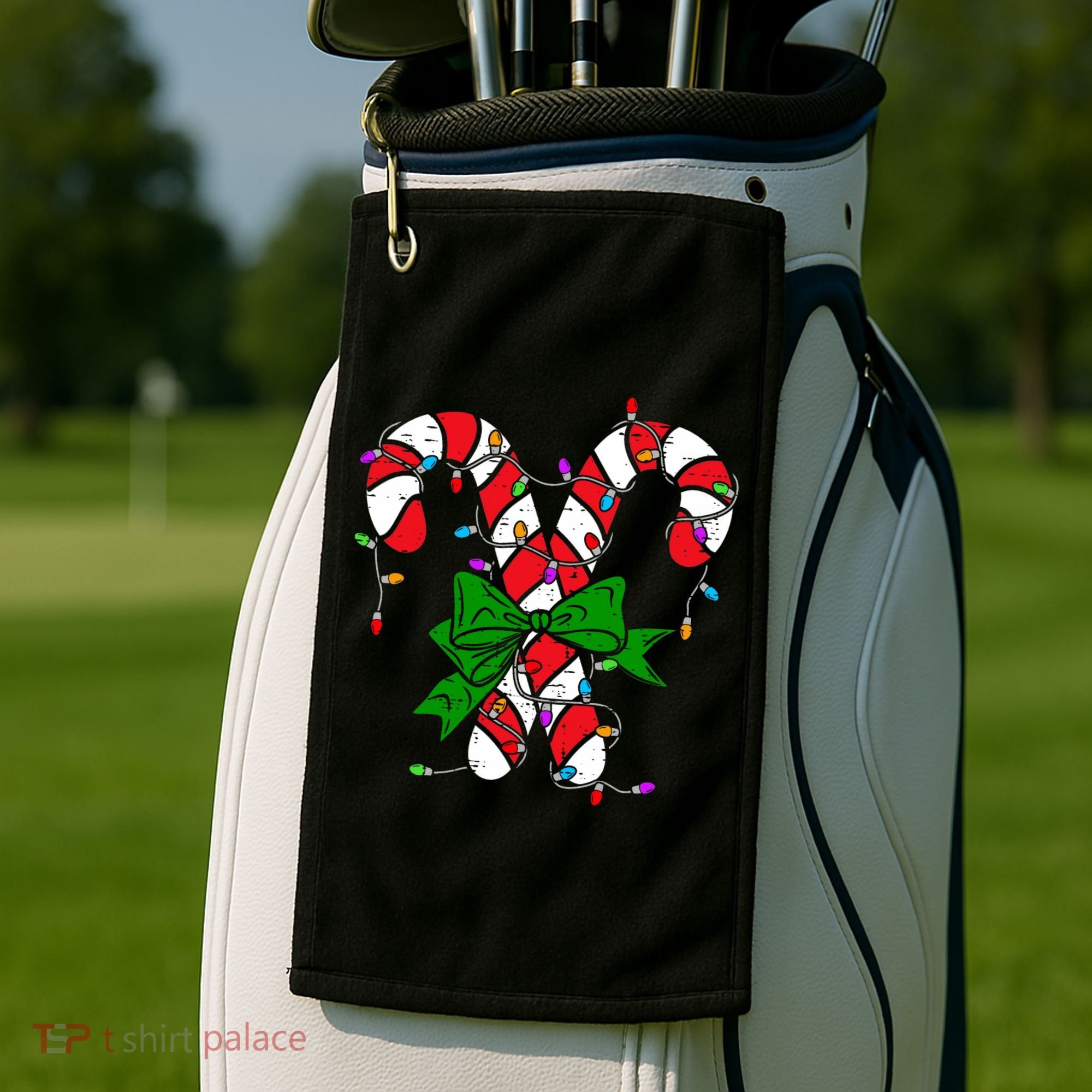 Candy Cane Merry And Bright Christmas Lights Golf Towel