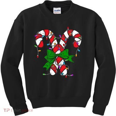 Candy Cane Merry And Bright Christmas Lights Kids Sweatshirt
