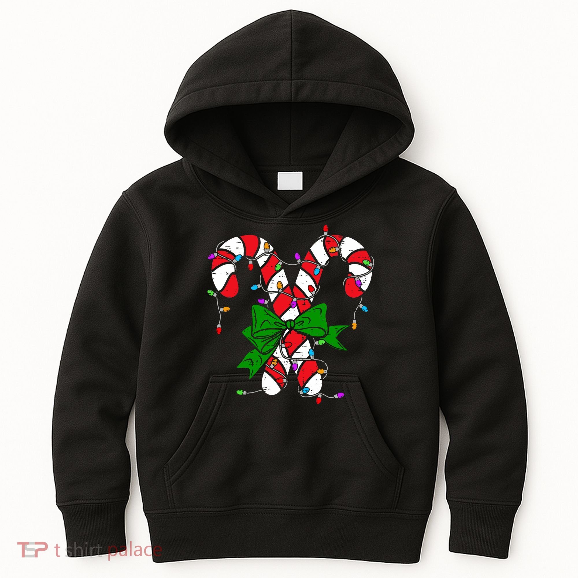 Candy Cane Merry And Bright Christmas Lights Kids Hoodie
