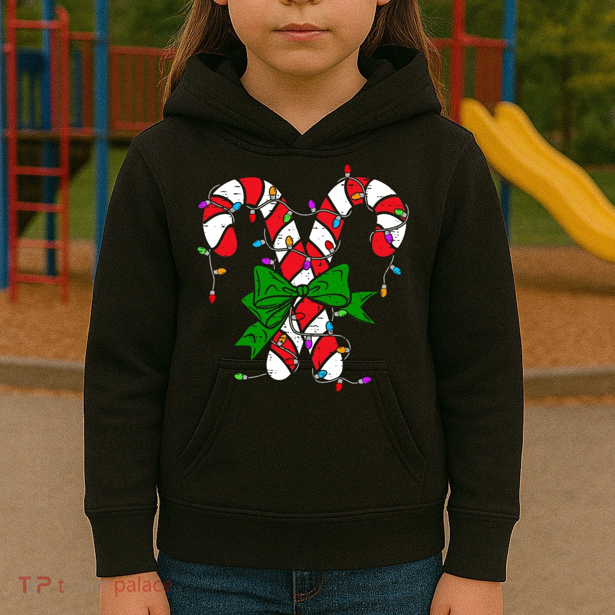 Candy Cane Merry And Bright Christmas Lights Kids Hoodie