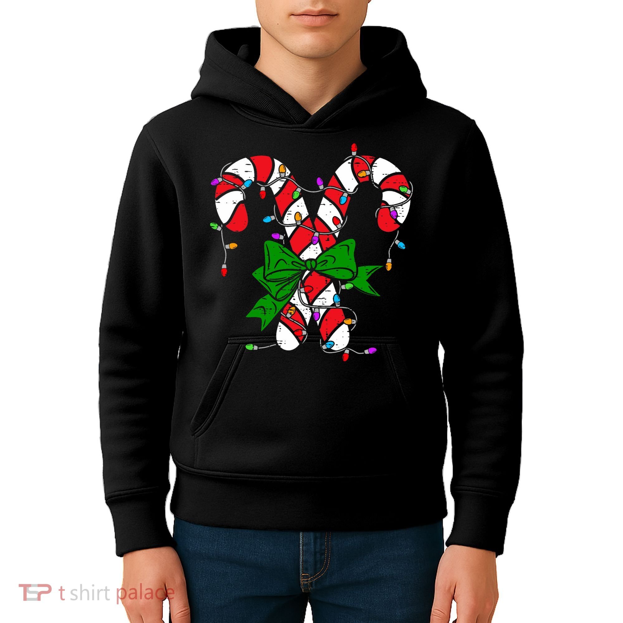 Candy Cane Merry And Bright Christmas Lights Kids Hoodie