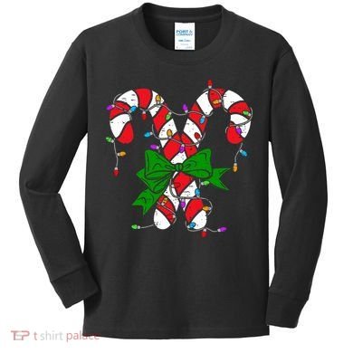 Candy Cane Merry And Bright Christmas Lights Kids Long Sleeve Shirt