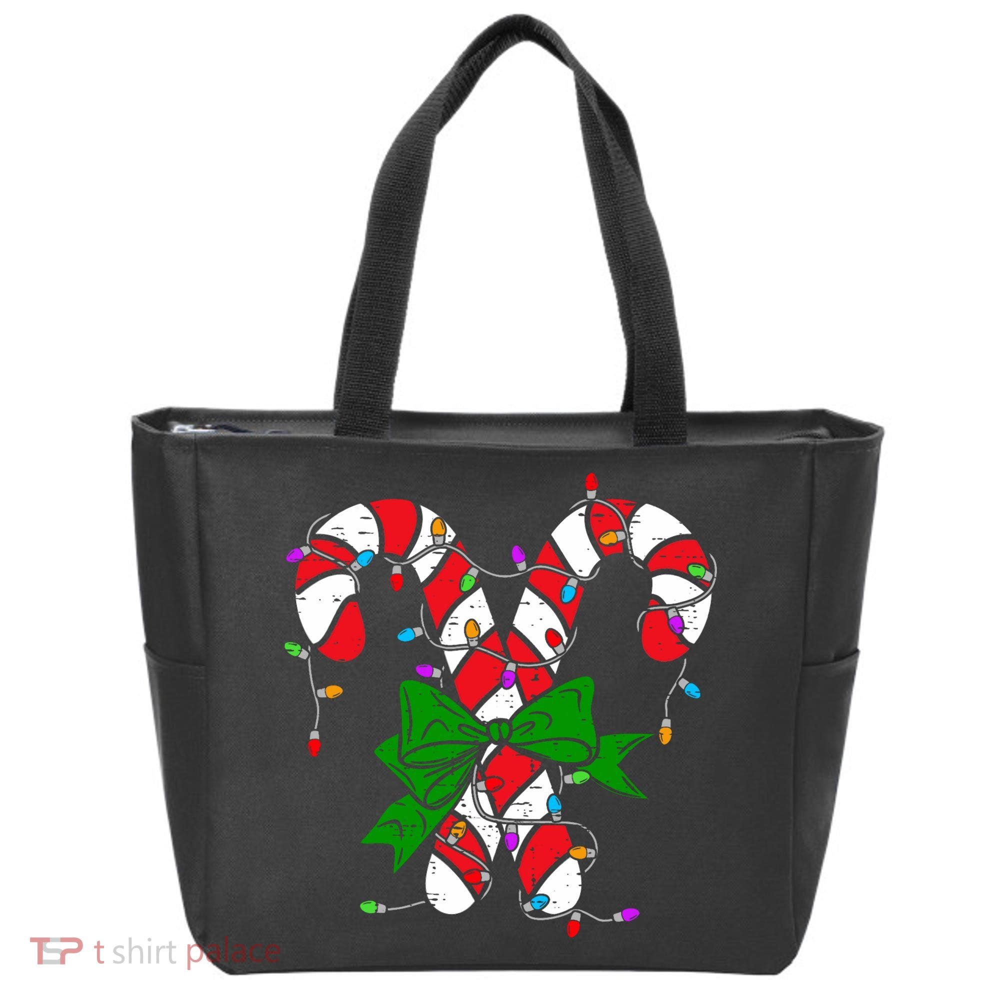 Candy Cane Merry And Bright Christmas Lights Tote Bag