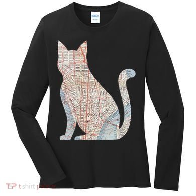 City Cat Map Design Unusual Women's Long Sleeve Shirt