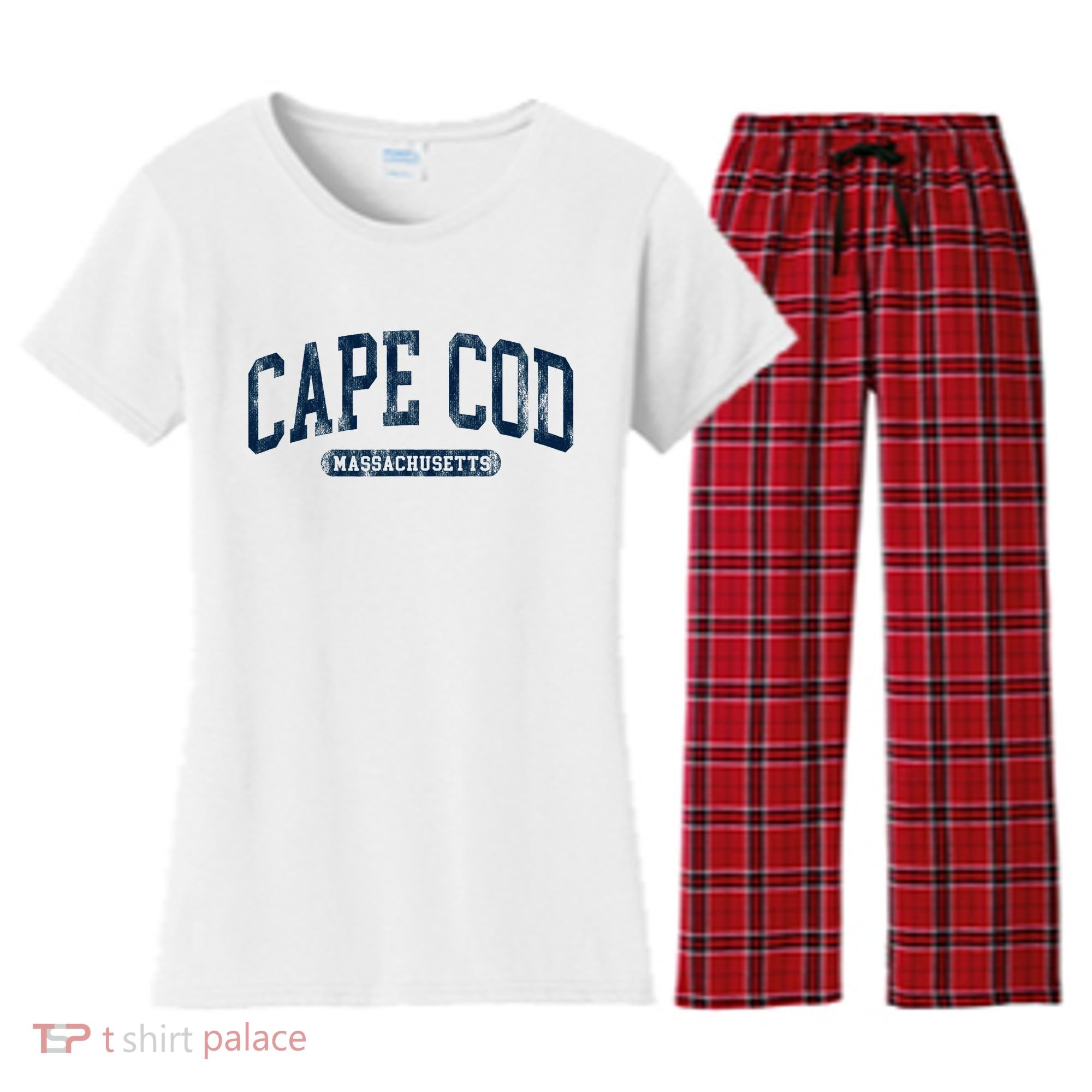 Cape Cod Massachusetts Retro Preppy Women's Flannel Pajama Set