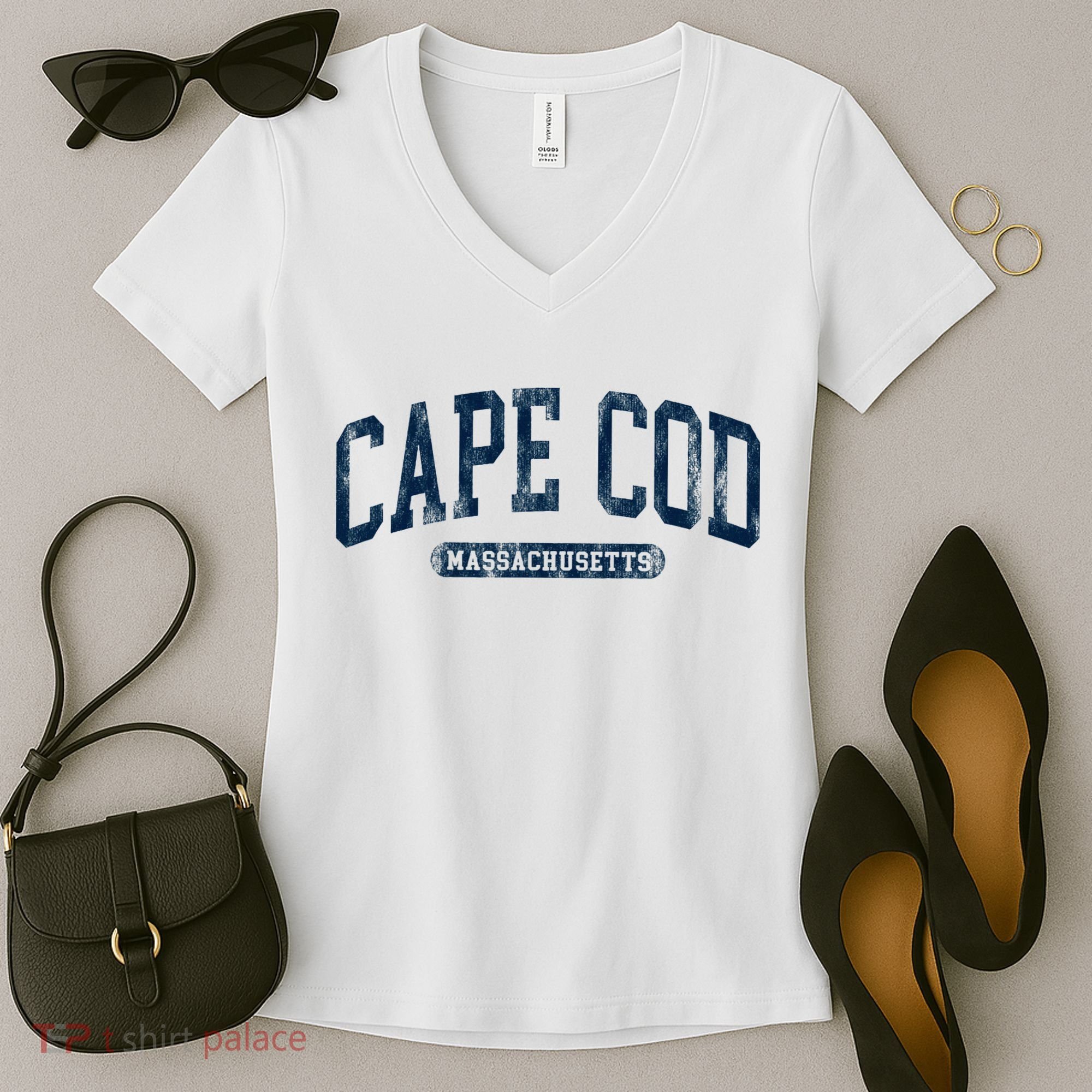 Cape Cod Massachusetts Retro Preppy Women's V-Neck T-Shirt