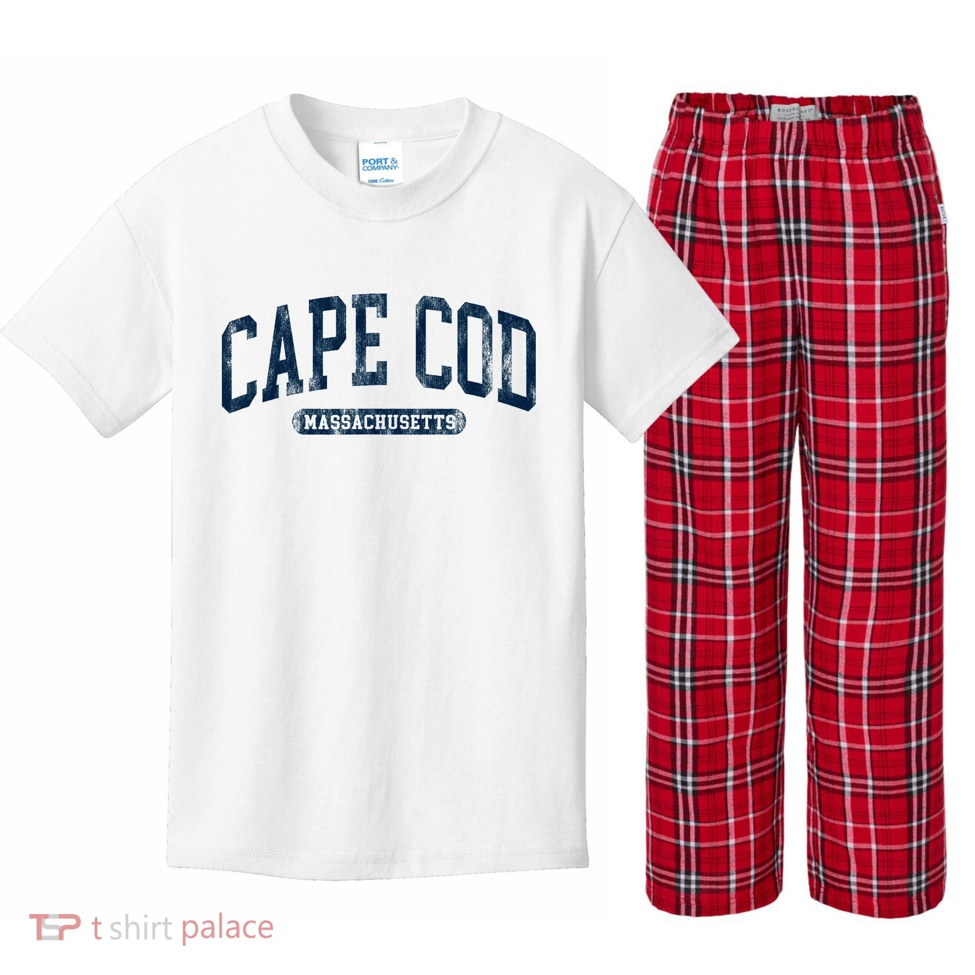 Cape Cod Massachusetts Retro Preppy Kids Plaid Pajama Set