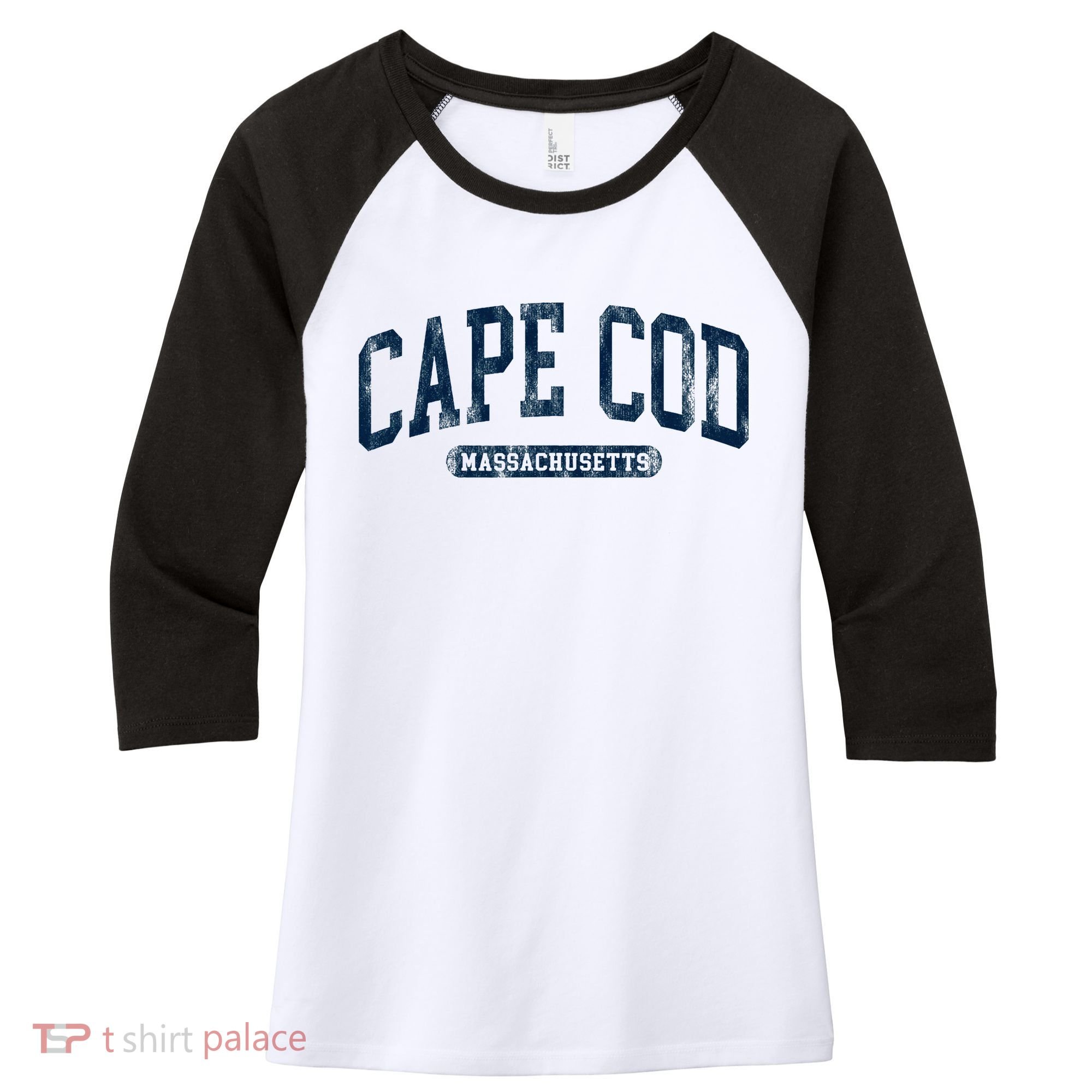 Cape Cod Massachusetts Retro Preppy Women's Tri-Blend 3/4-Sleeve Raglan Shirt