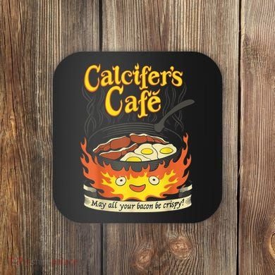 Calcifer's Cafe May All Your Bacon & Eggs Be Crispy Cooking Coaster