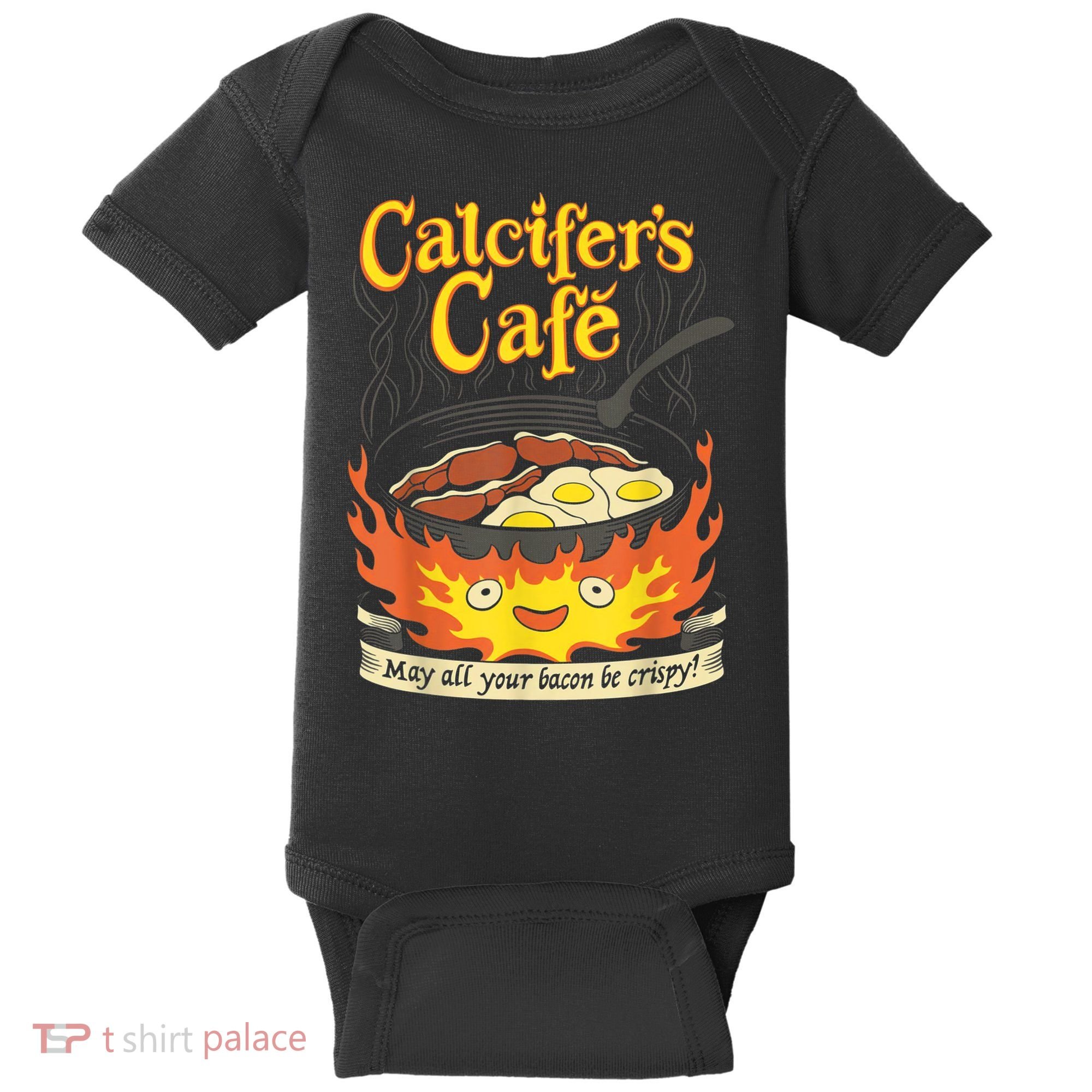 Calcifer's Cafe May All Your Bacon & Eggs Be Crispy Cooking Baby Bodysuit