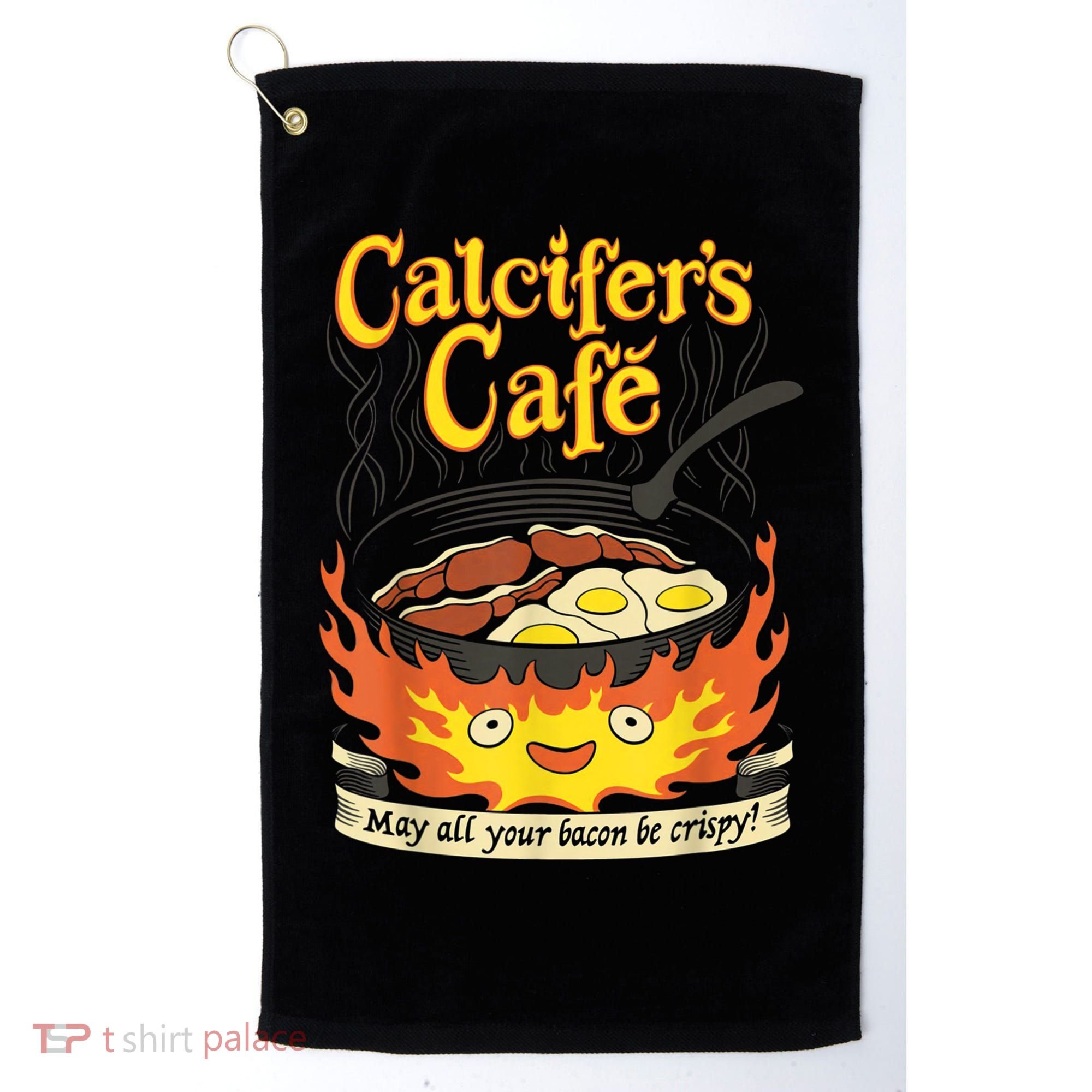 Calcifer's Cafe May All Your Bacon & Eggs Be Crispy Cooking Golf Towel