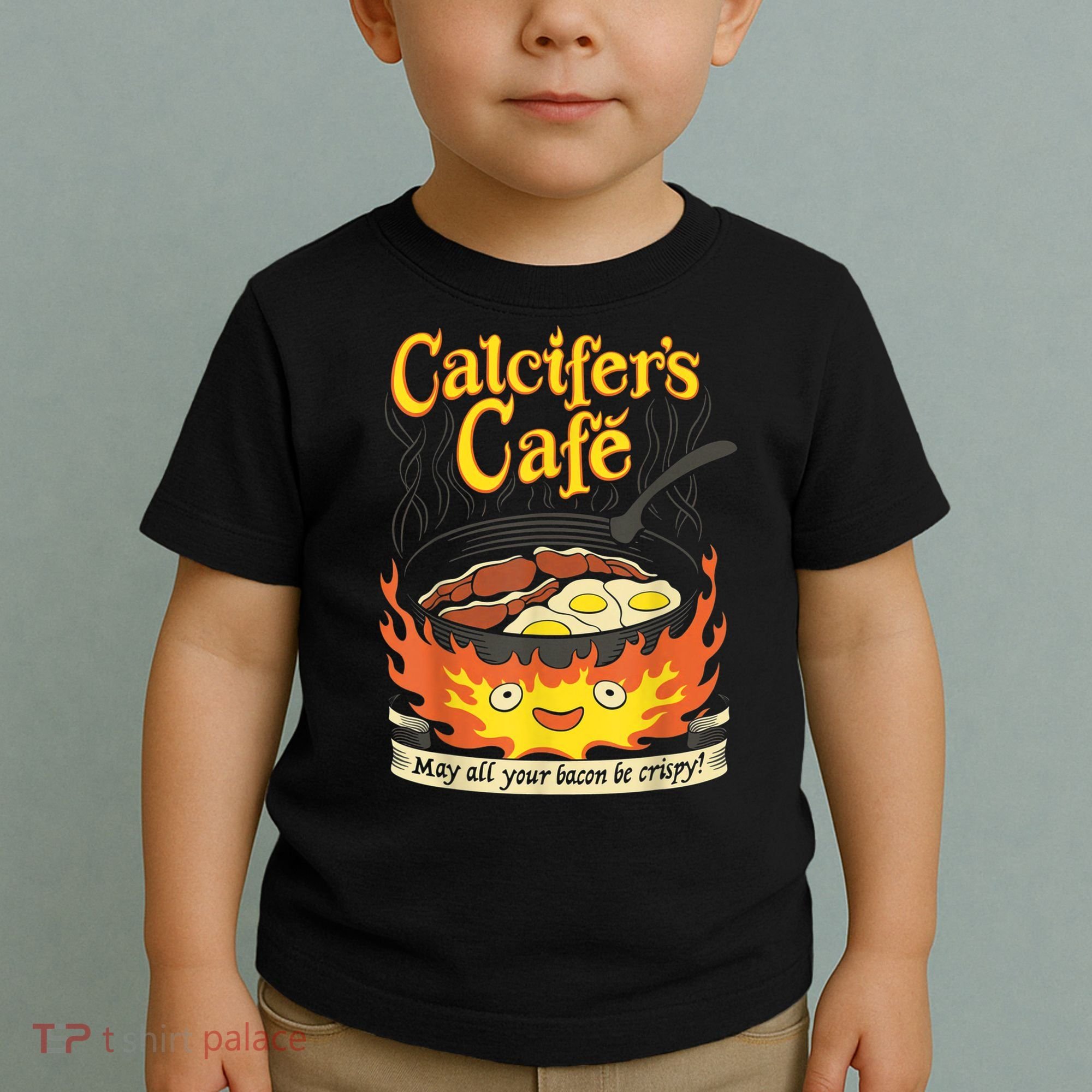 Calcifer's Cafe May All Your Bacon & Eggs Be Crispy Cooking Toddler T-Shirt