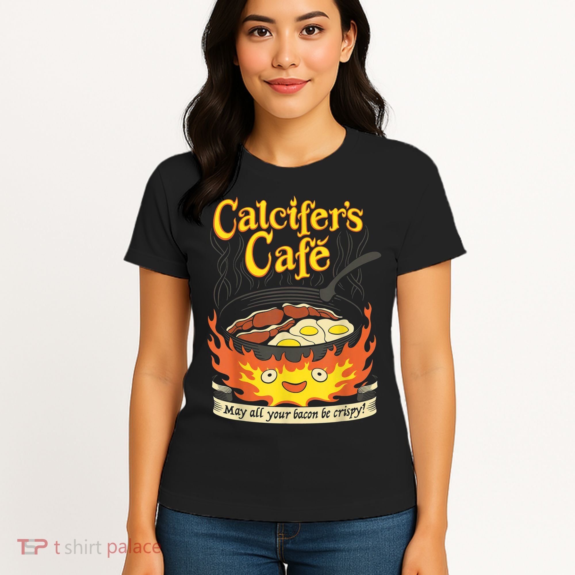 Calcifer's Cafe May All Your Bacon & Eggs Be Crispy Cooking Women's T-Shirt