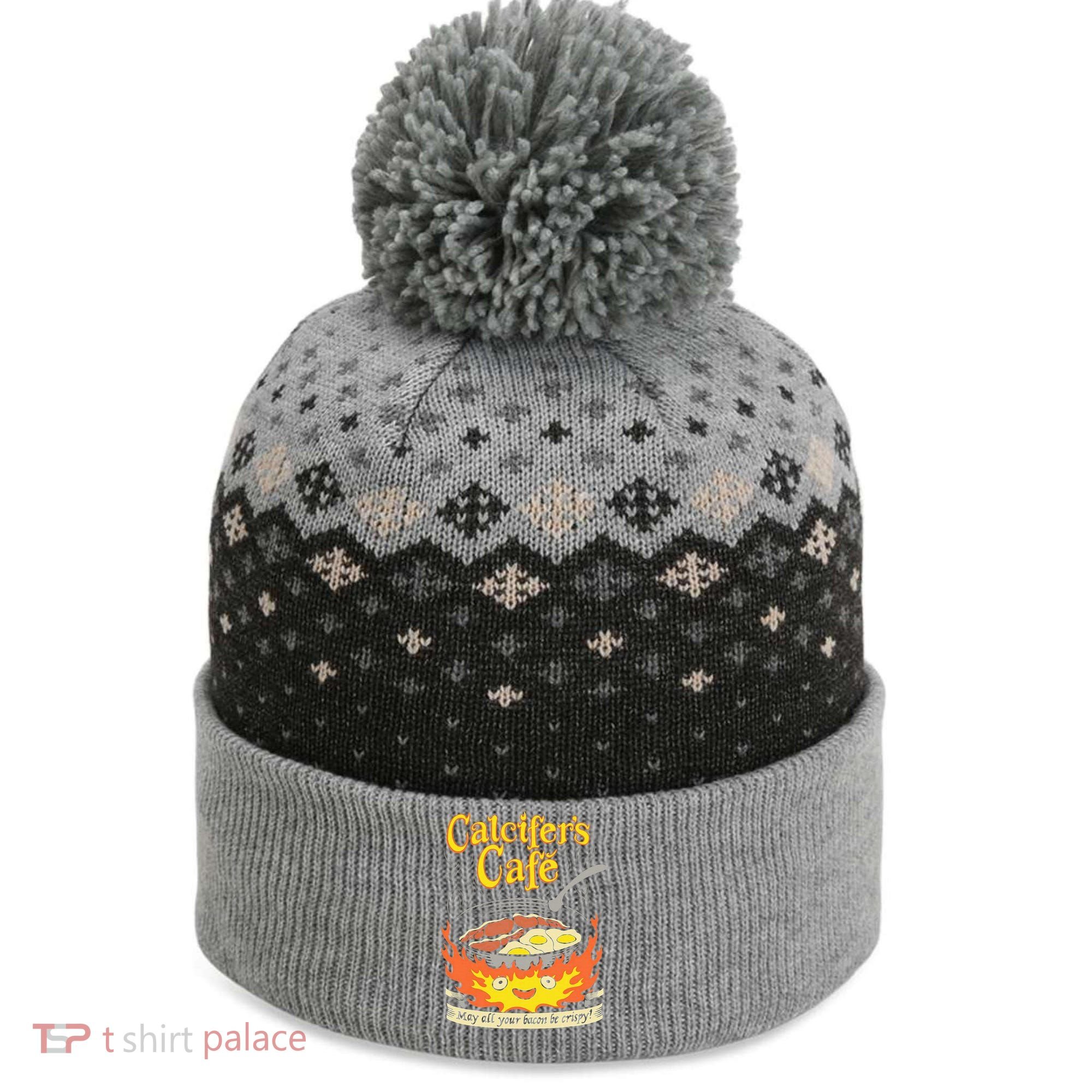 Calcifer's Cafe May All Your Bacon Eggs  The Baniff Cuffed Pom Beanie