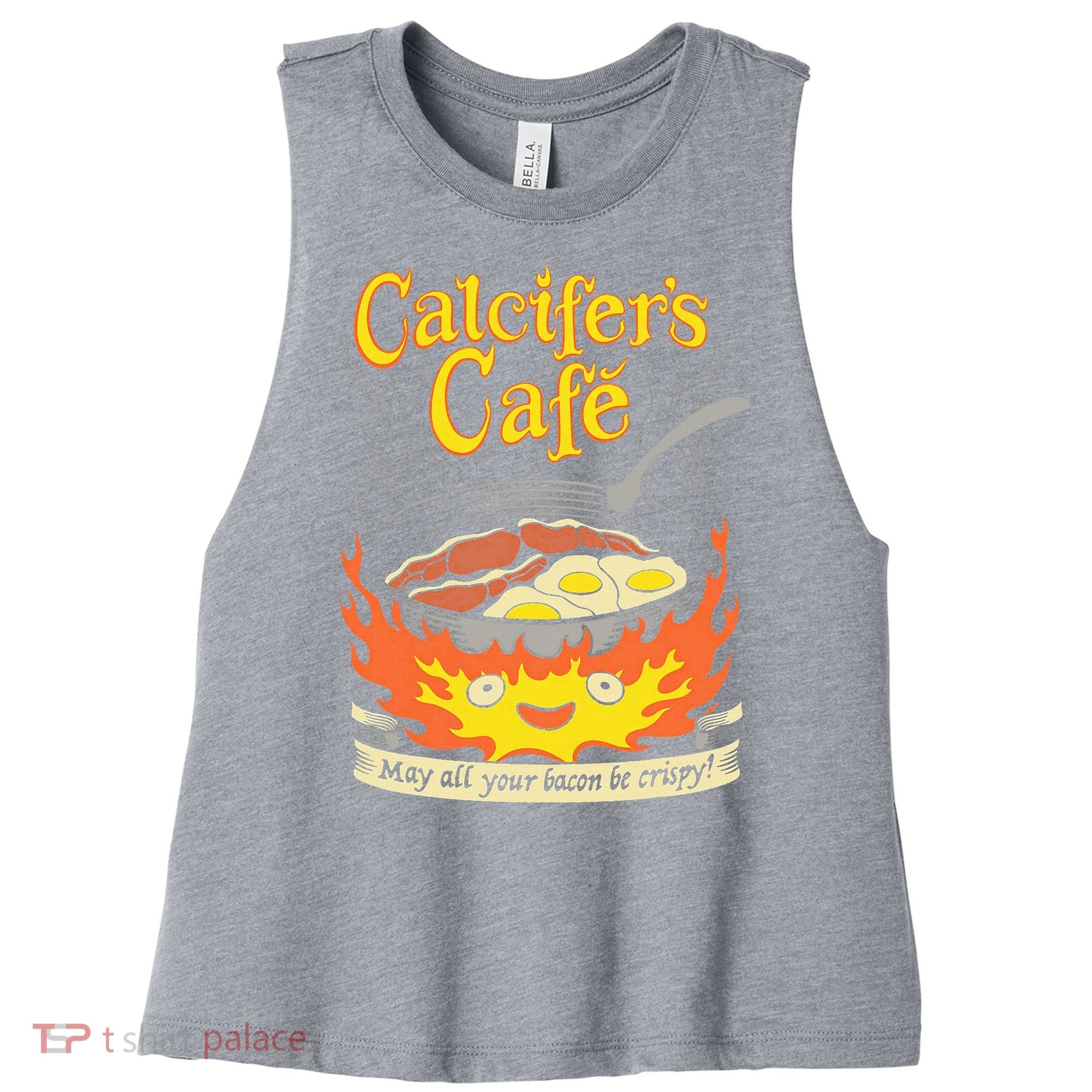 Calcifer's Cafe May All Your Bacon Eggs  Women's Racerback Cropped Tank