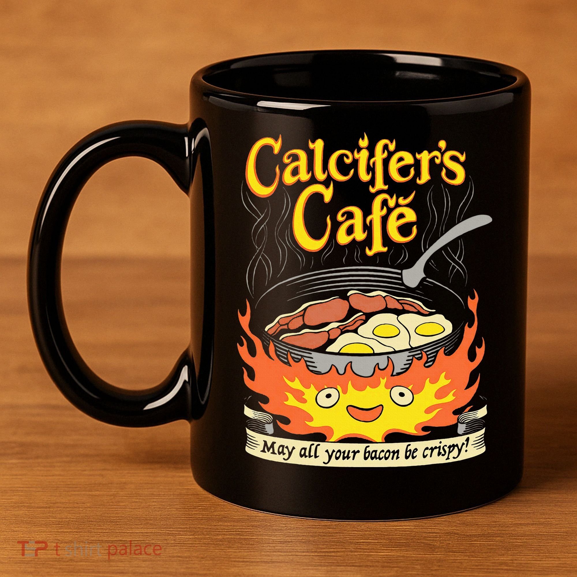 Calcifer's Cafe May All Your Bacon Eggs  11oz C Handle Ceramic Mug