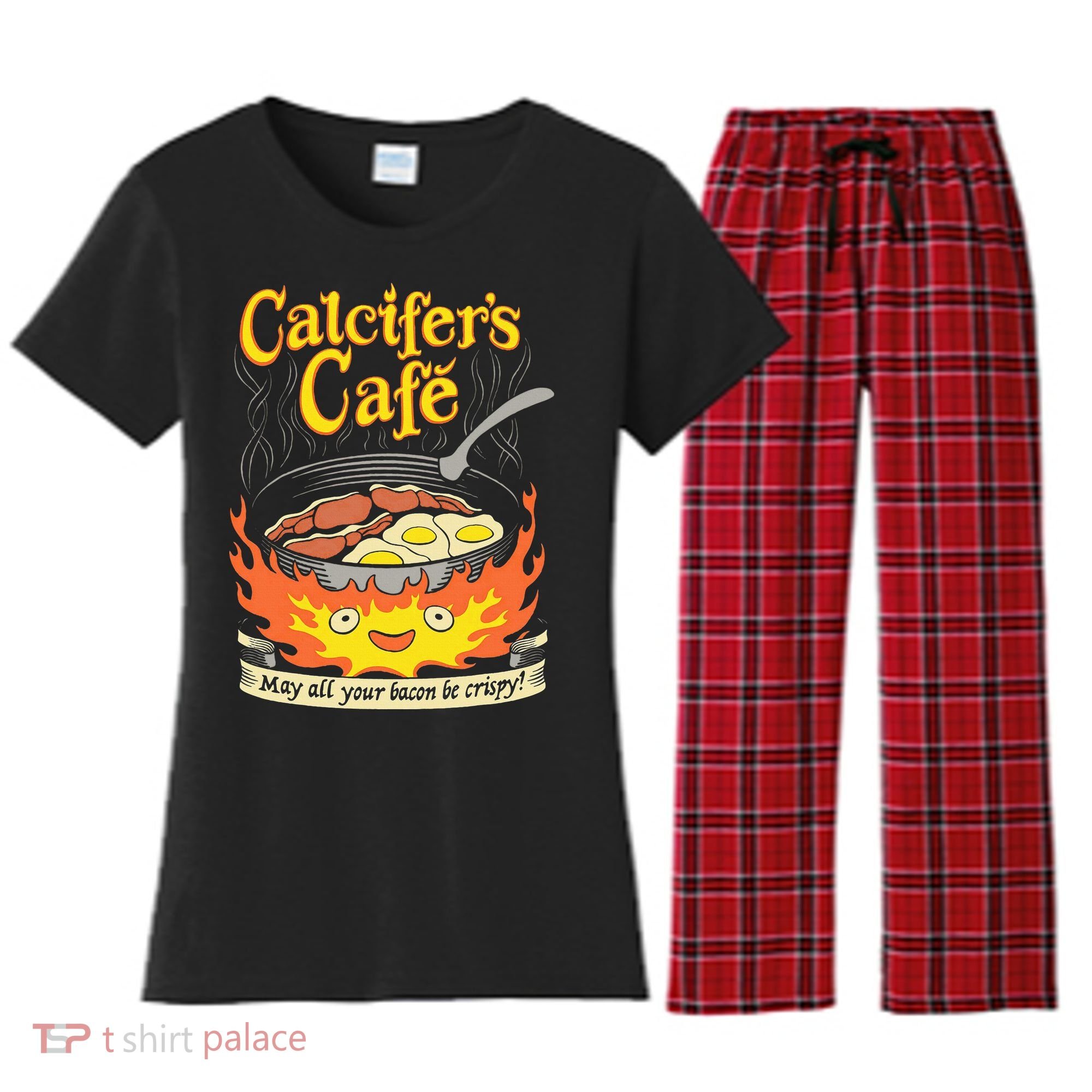 Calcifer's Cafe May All Your Bacon Eggs  Women's Flannel Pajama Set