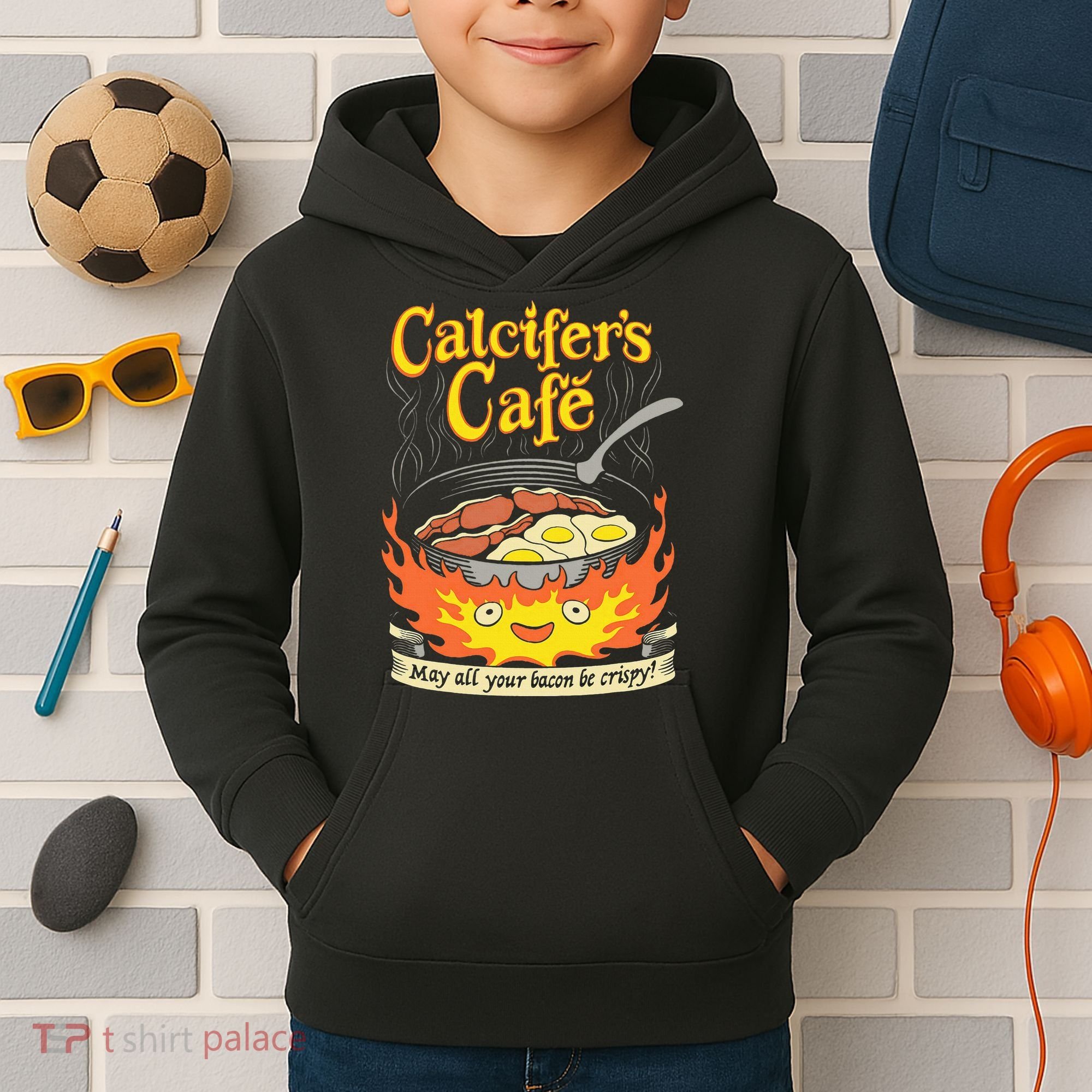 Calcifer's Cafe May All Your Bacon Eggs  Kids Hoodie