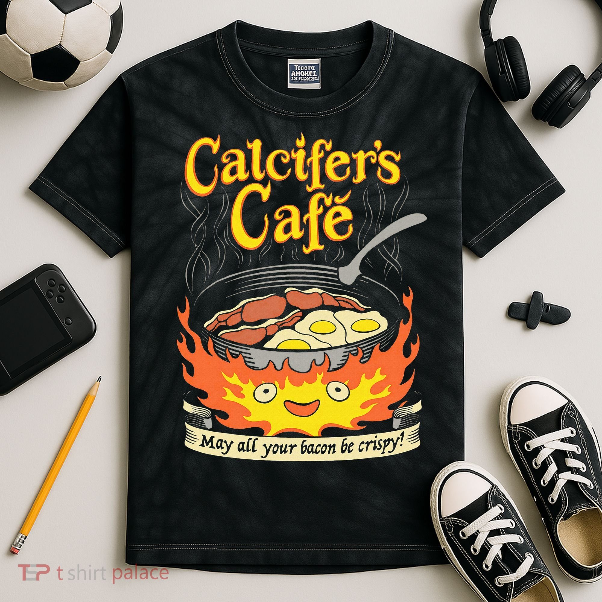 Calcifer's Cafe May All Your Bacon Eggs  Kids Tie-Dye T-Shirt