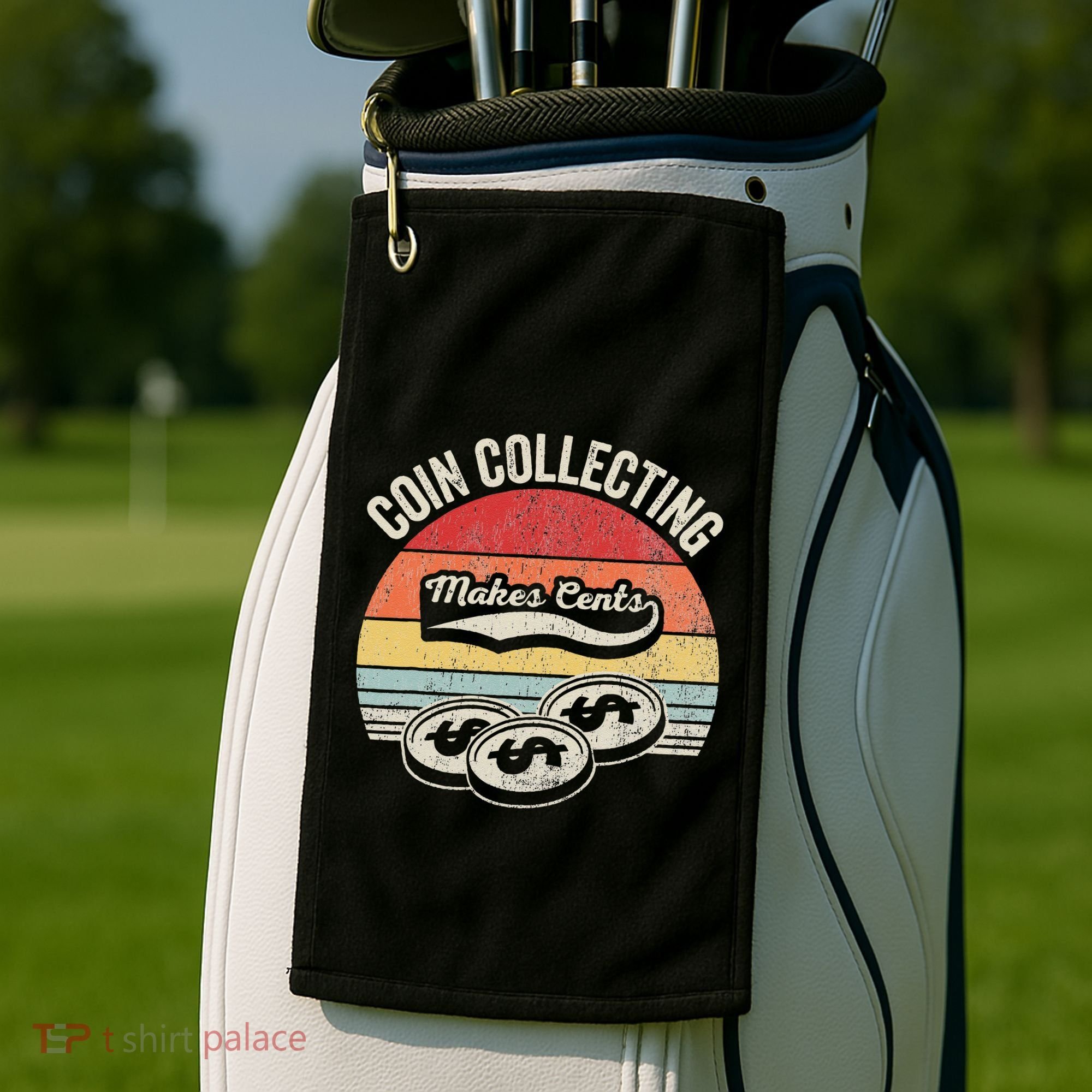 Coin Collecting Makes Cents Retro Style Golf Towel