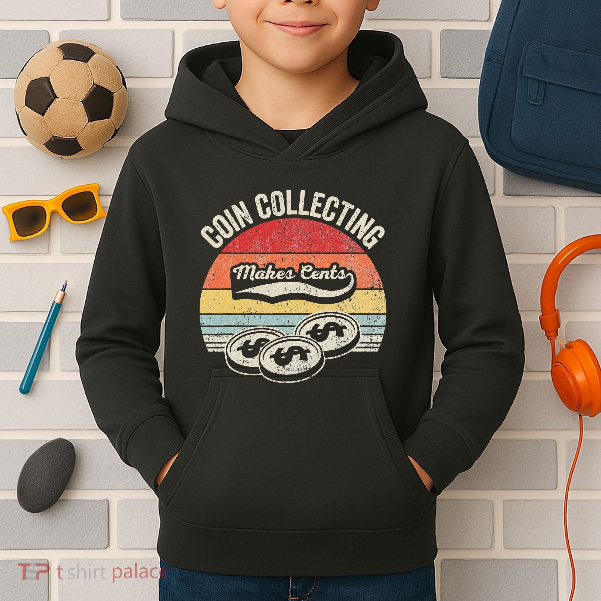 Coin Collecting Makes Cents Retro Style Kids Hoodie