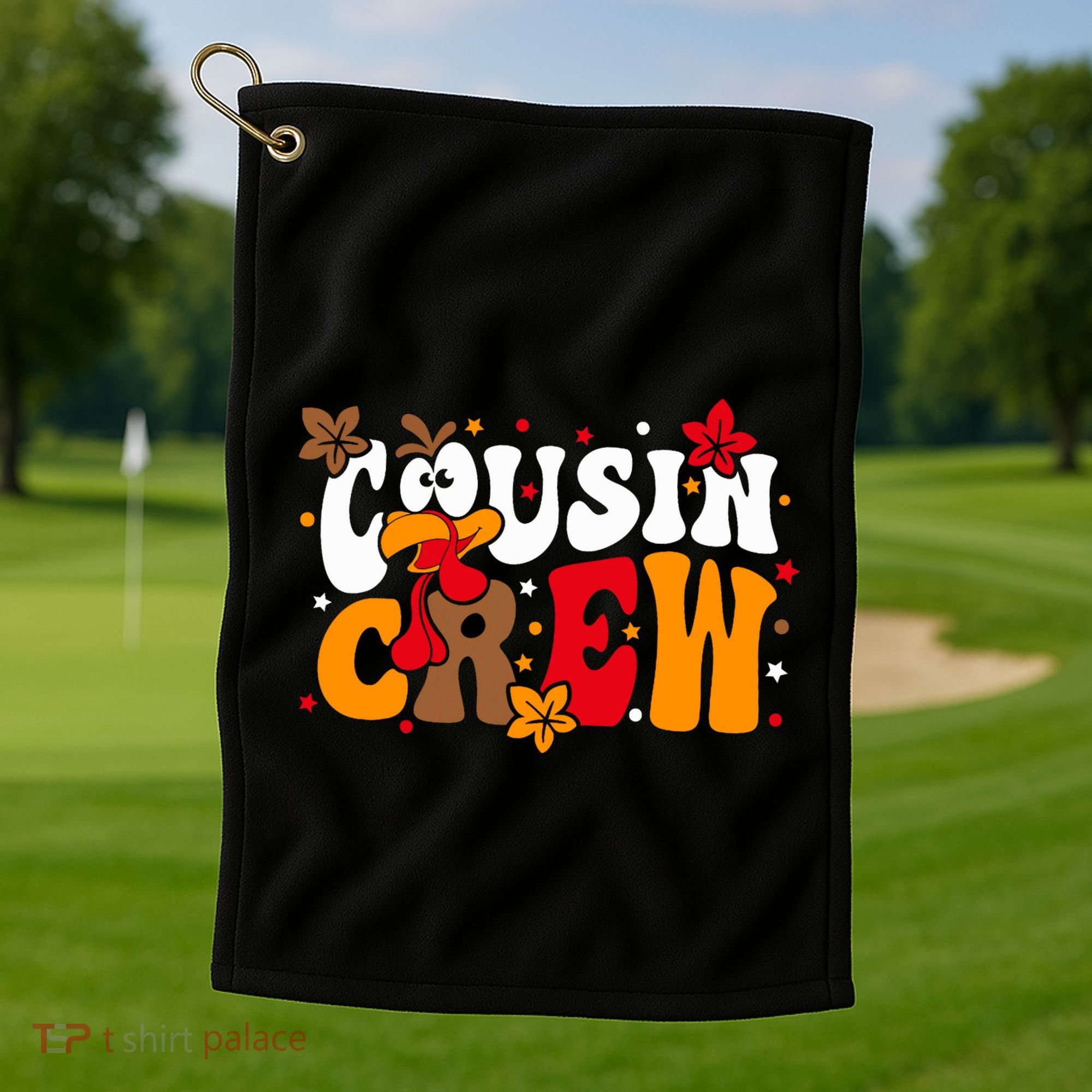 Cousin Crew Matching Shirts Turkey Face Thanksgiving Golf Towel