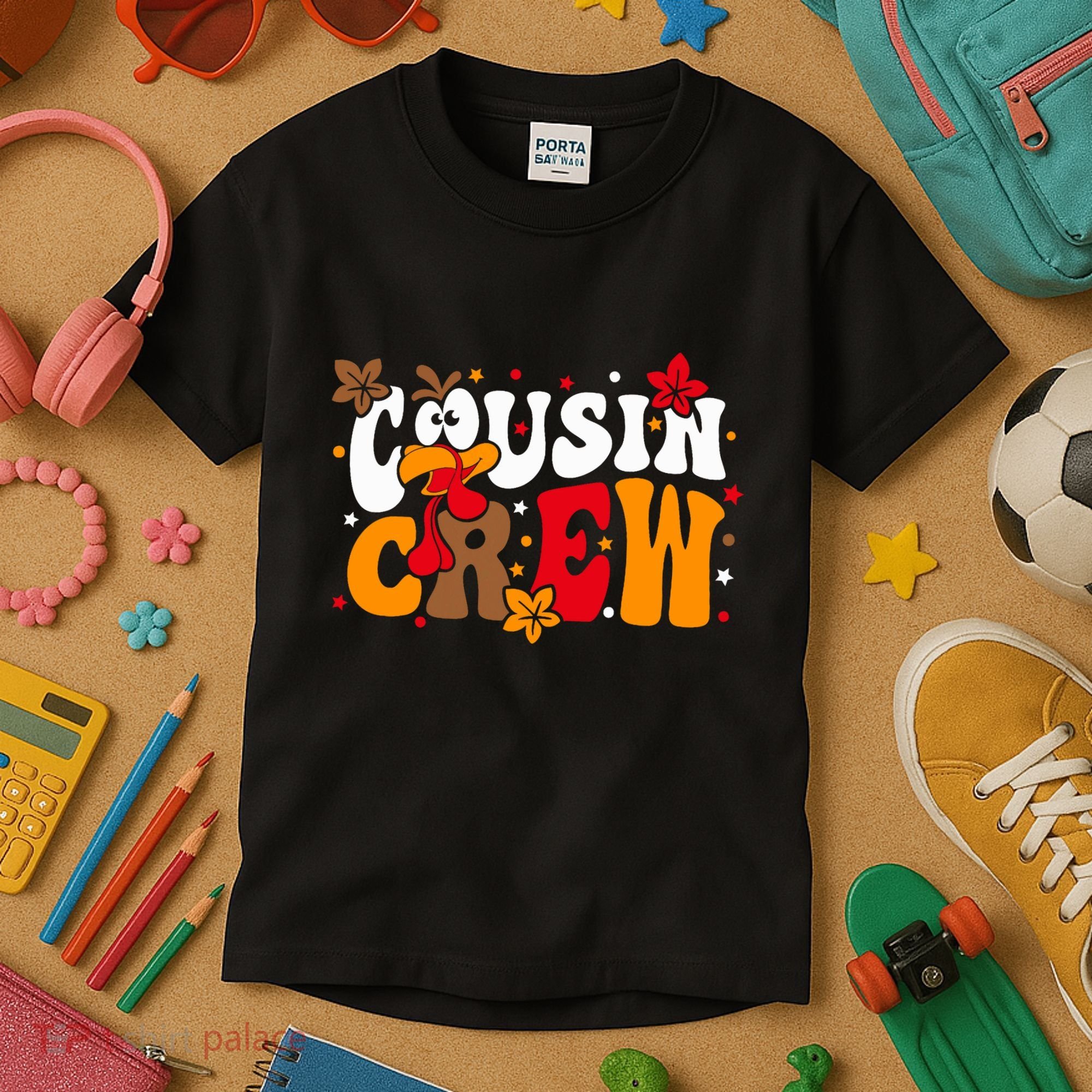 Cousin Crew Matching Shirts Turkey Face Thanksgiving Kids T-Shirt
