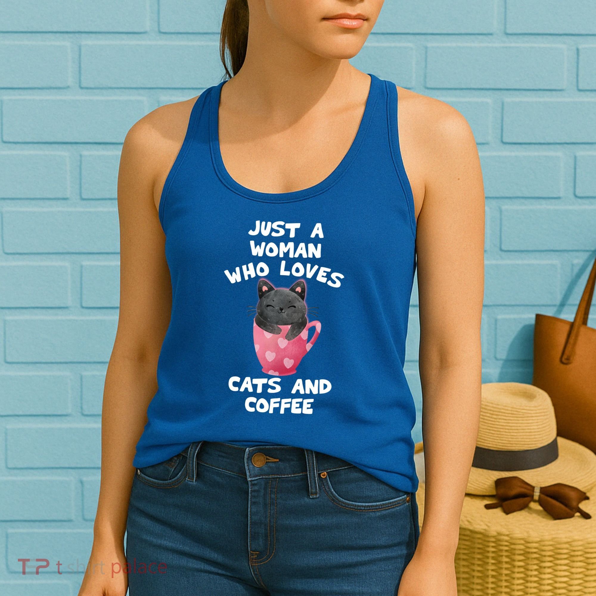 Cat Coffee Mug Just A Who Loves Cats And Coffee Gift Women's Tank Top