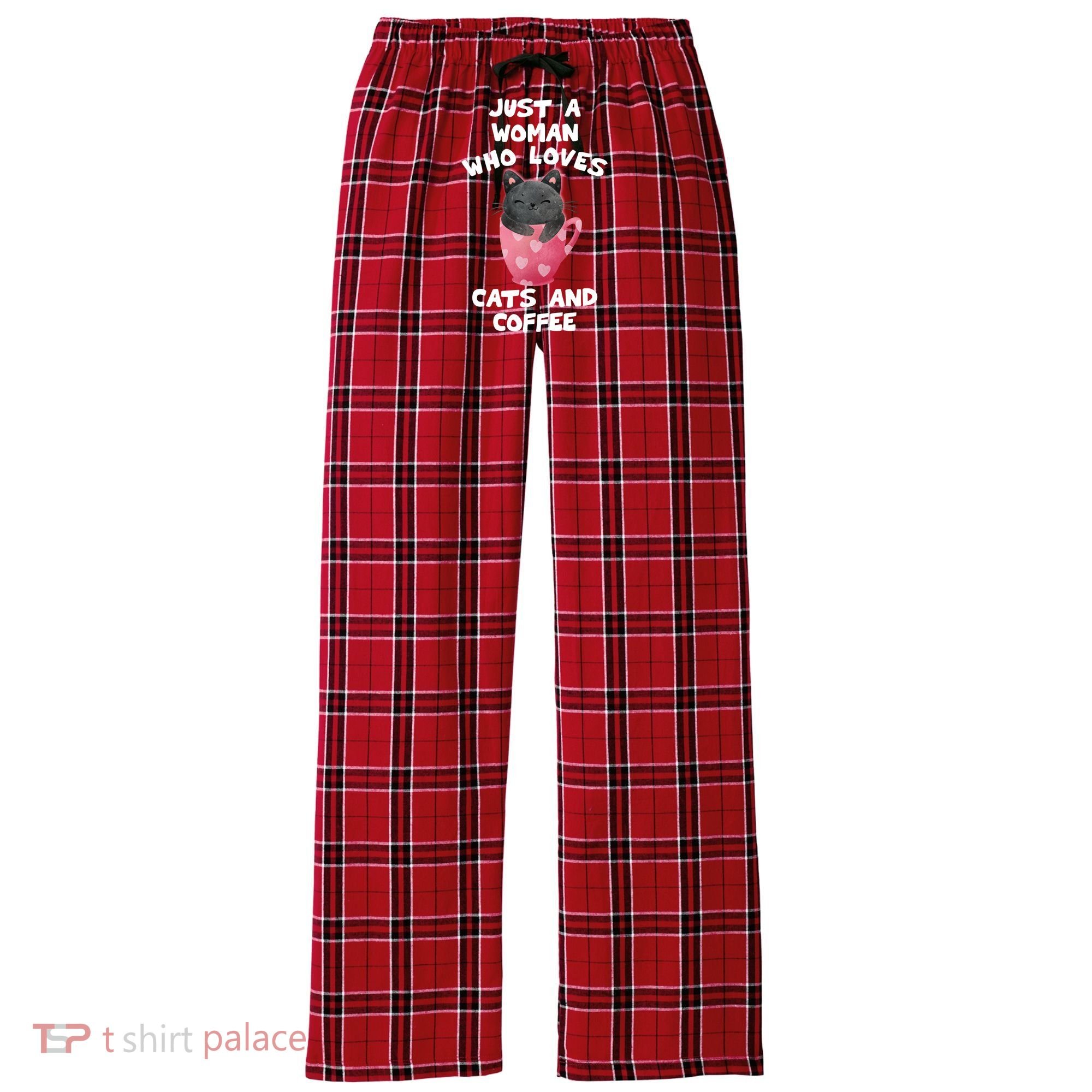Cat Coffee Mug Just A Who Loves Cats And Coffee Gift Women's Flannel Plaid Pajama Pants