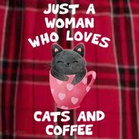 Cat Coffee Mug Just A Who Loves Cats And Coffee Gift Women's Flannel Plaid Pajama Pants thumb 2