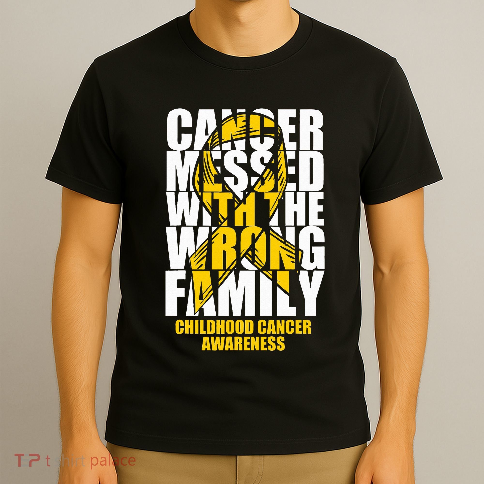 Childhood Cancer Messed With The Wrong Family Ribbon Gift T-Shirt
