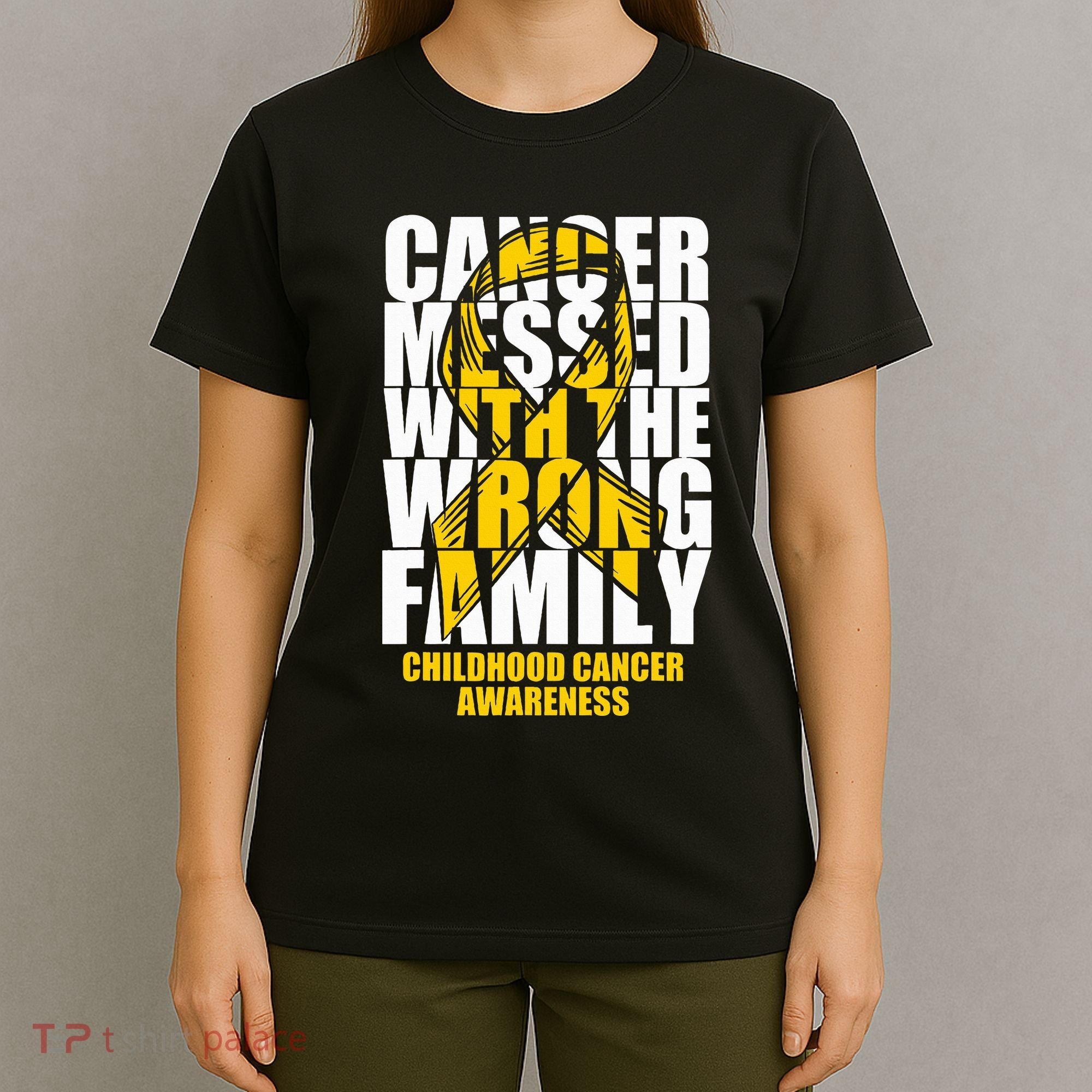 Childhood Cancer Messed With The Wrong Family Ribbon Gift T-Shirt