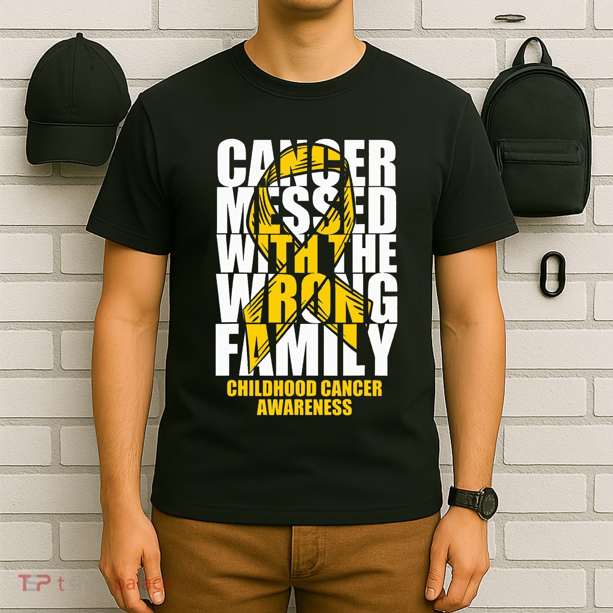 Childhood Cancer Messed With The Wrong Family Ribbon Gift T-Shirt