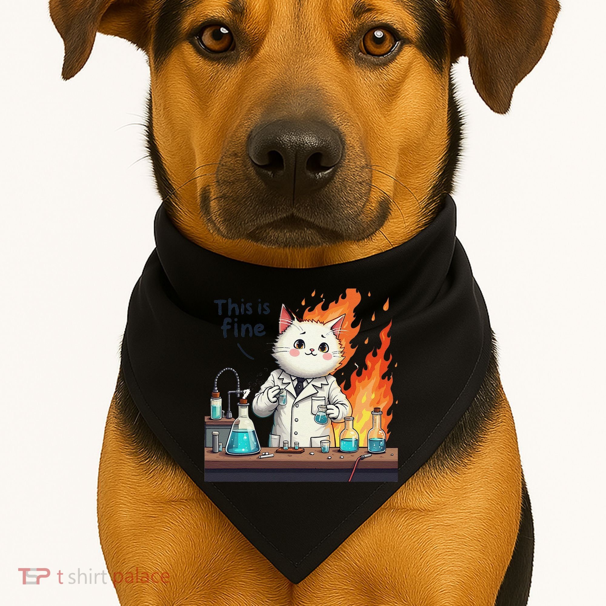 Chemistry Cat Meme This Is Fine Medical Lab Tech Lab Science USA-Made Doggie Bandana