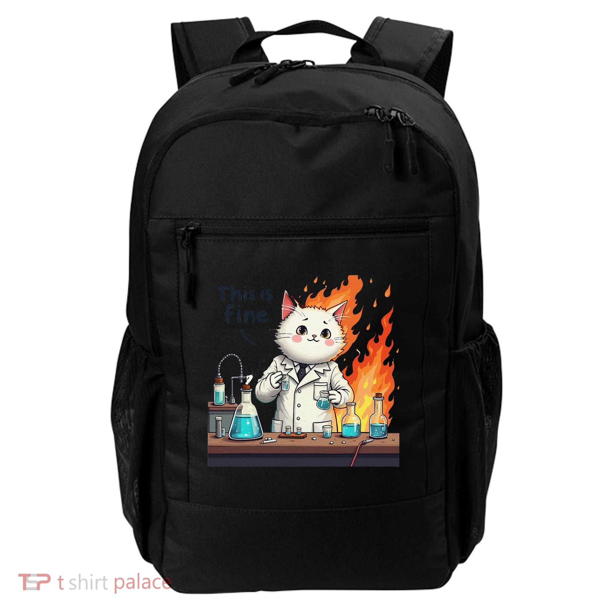Chemistry Cat Meme This Is Fine Medical Lab Tech Lab Science Backpack