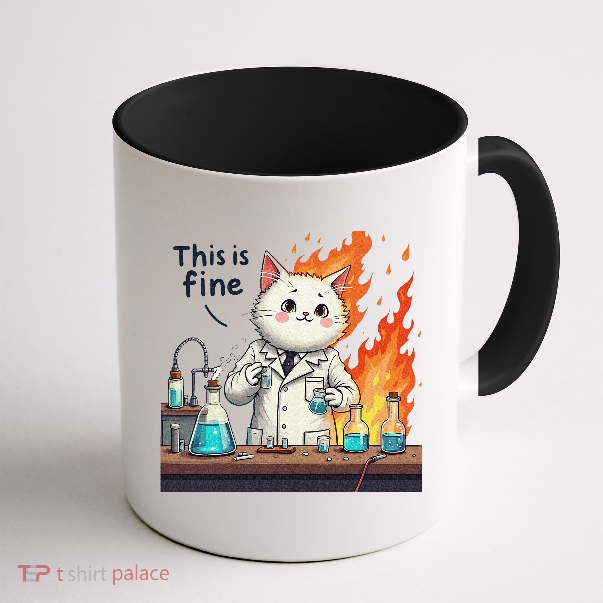 Chemistry Cat Meme This Is Fine Medical Lab Tech Lab Science Coffee Mug